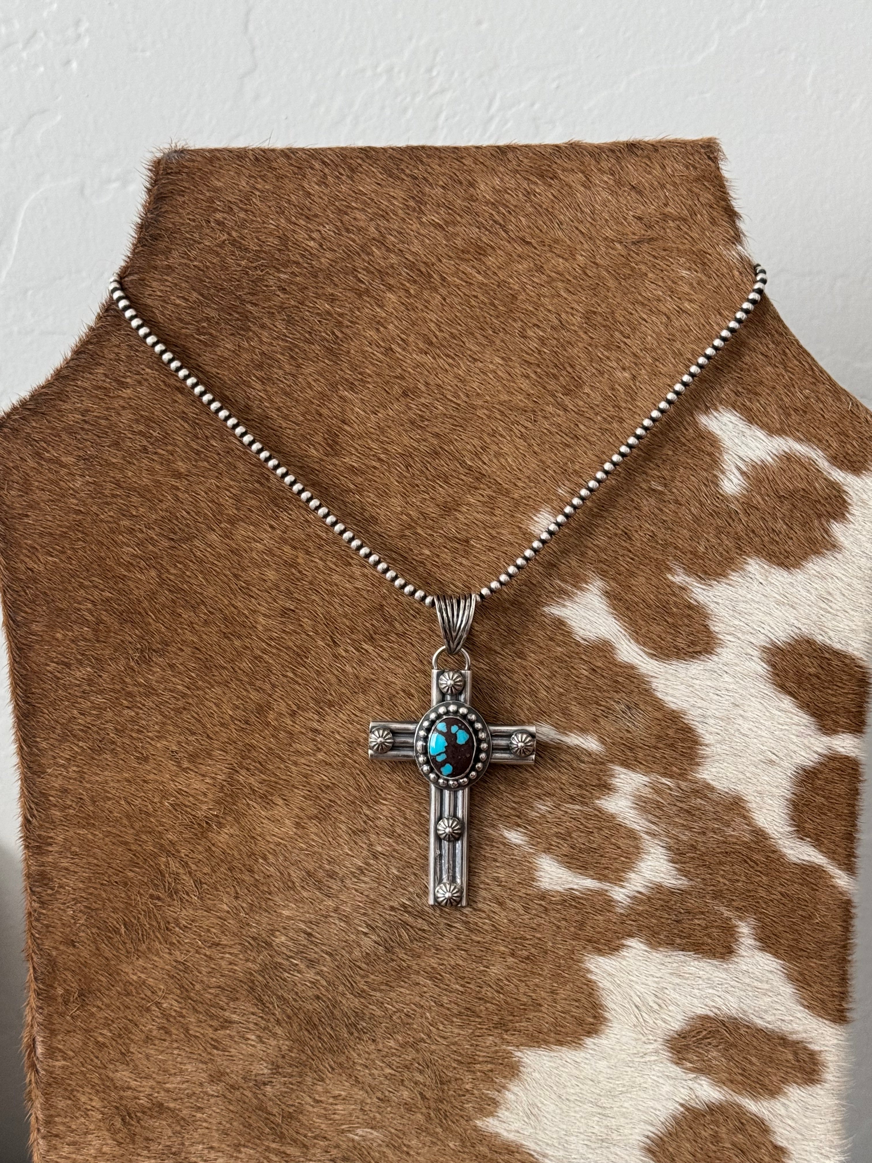 Calvin Delgarito Egyptian Turquoise & Sterling Silver Cross Pendant