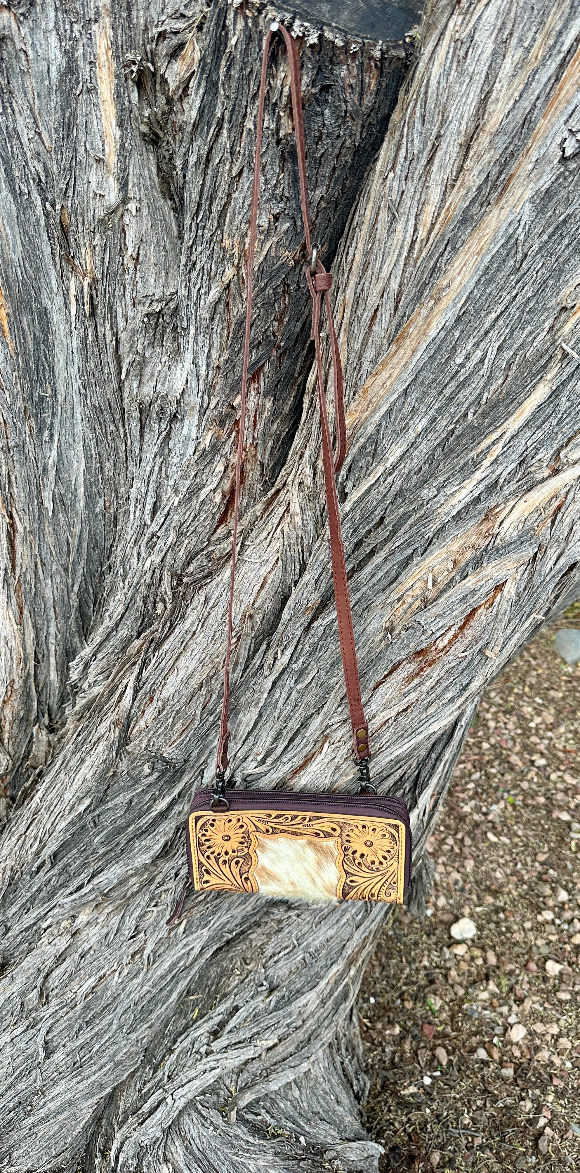 Genuine Tooled Leather & Cowhide Wallet Purse