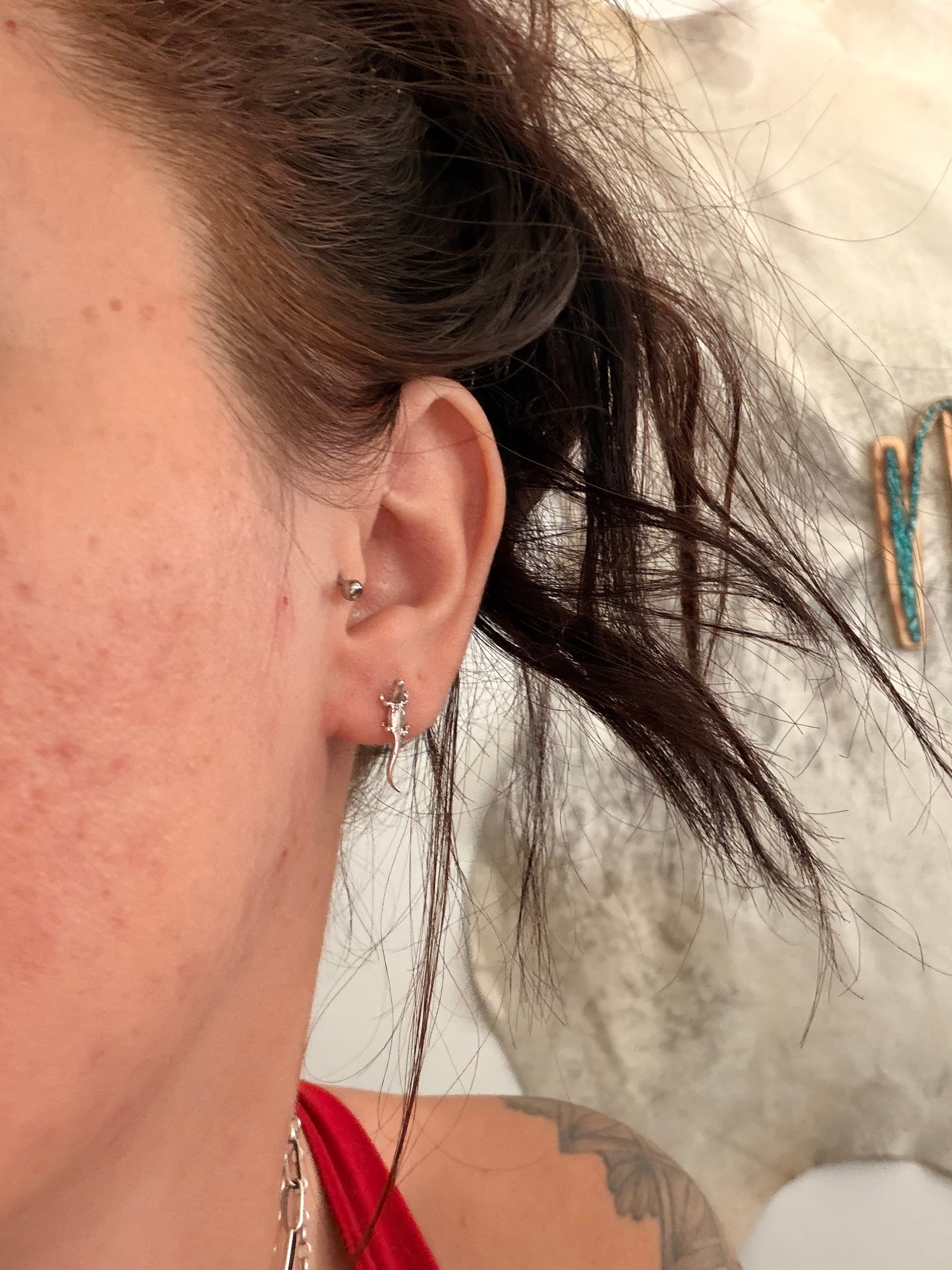 Navajo Made Sterling Silver Cast Post Alligator Earrings