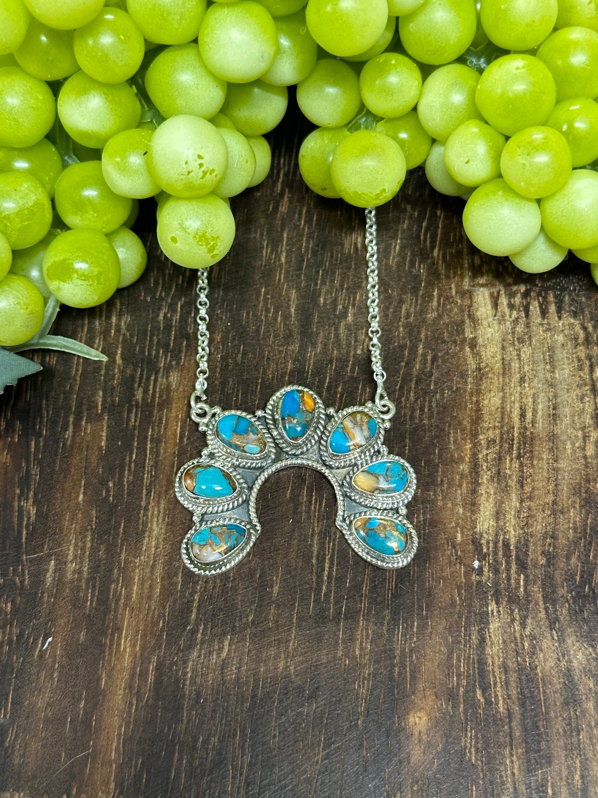 Southwest Made Mohave Turquoise & Sterling Silver Naja Necklace