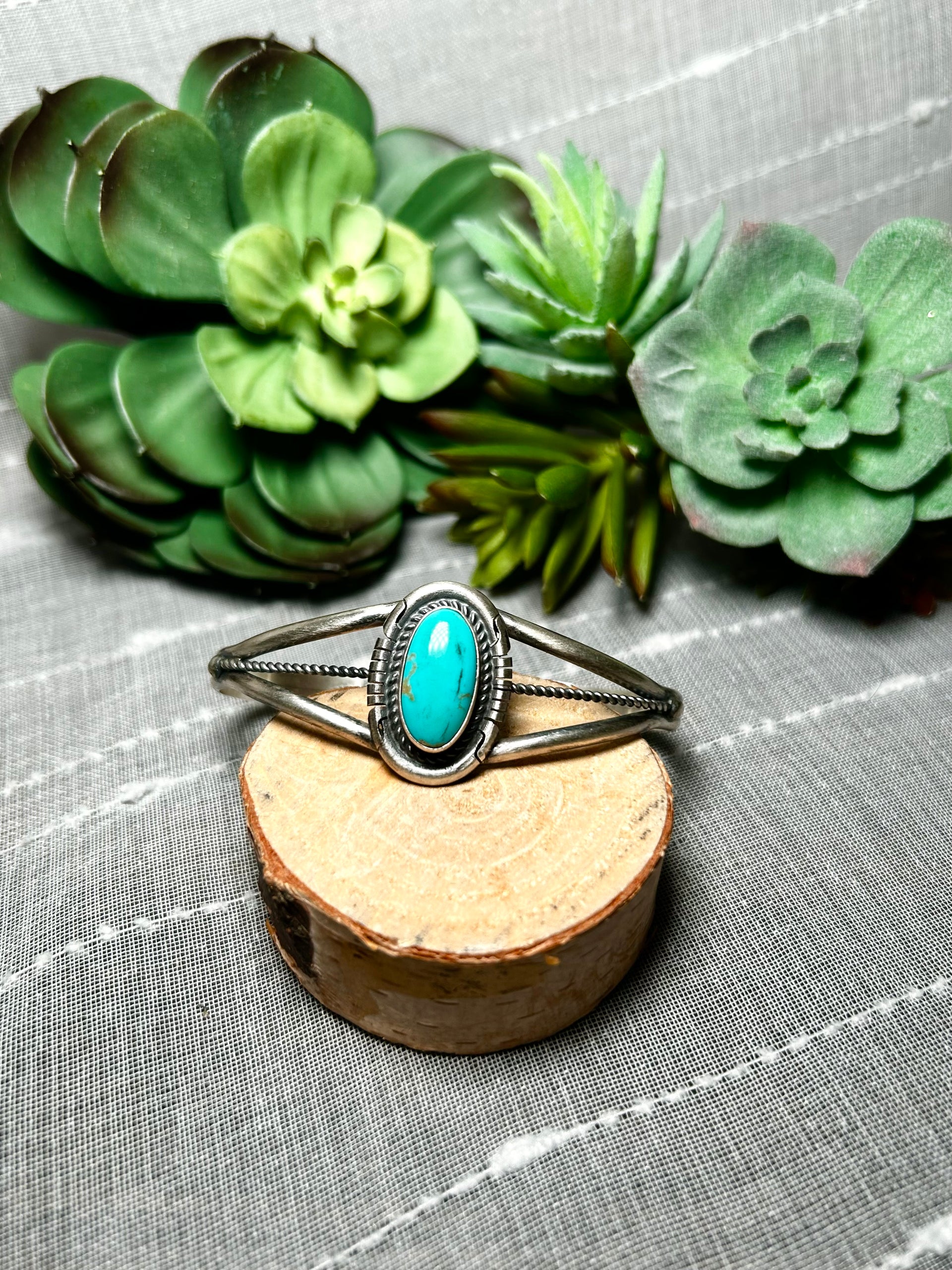 Dave Skeets Kingman Turquoise & Sterling Silver Cluster Cuff Bracelet