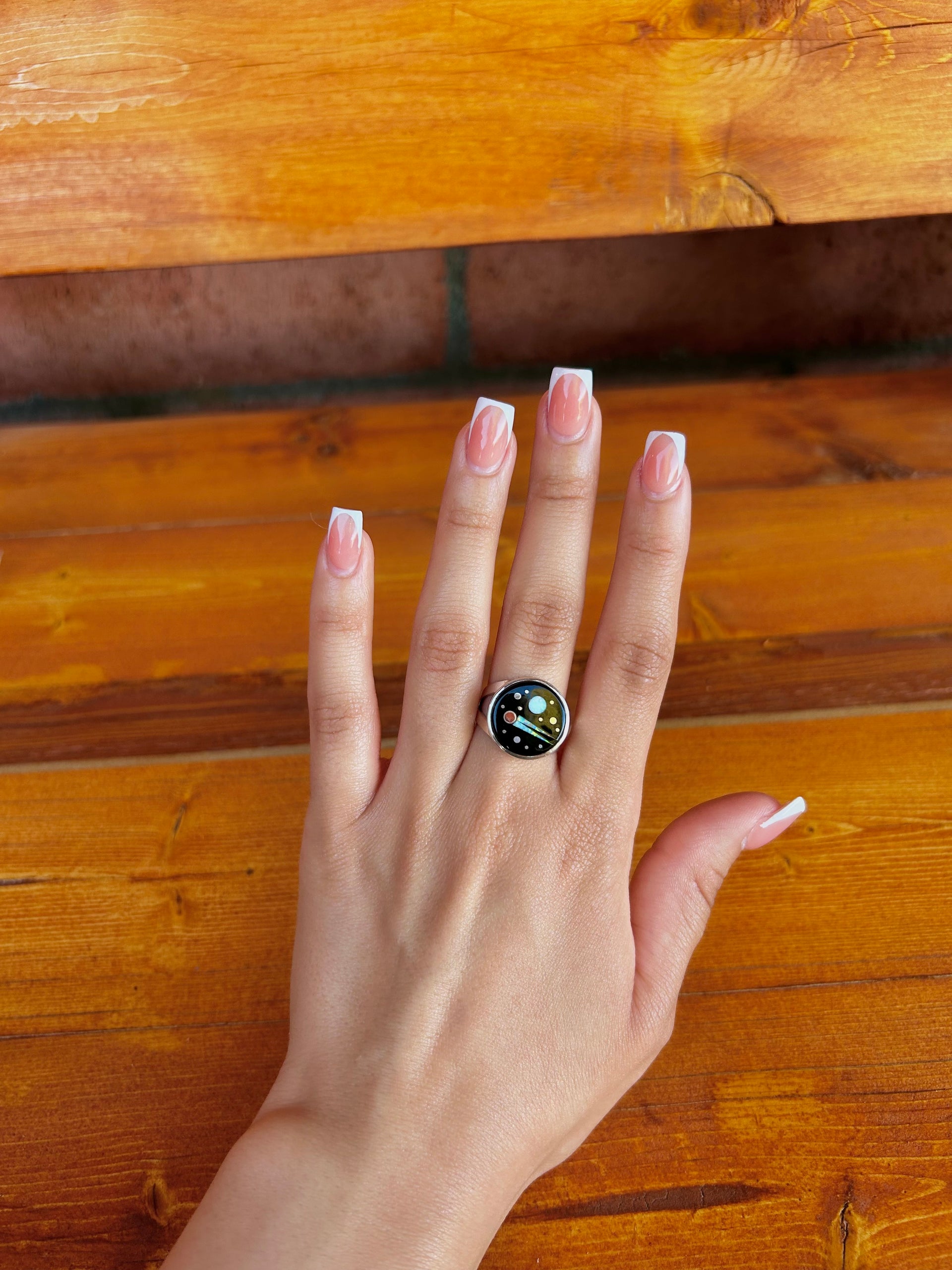 Matthew Jack Multi Stone Inlay Galaxy & Sterling Silver Ring Size 8