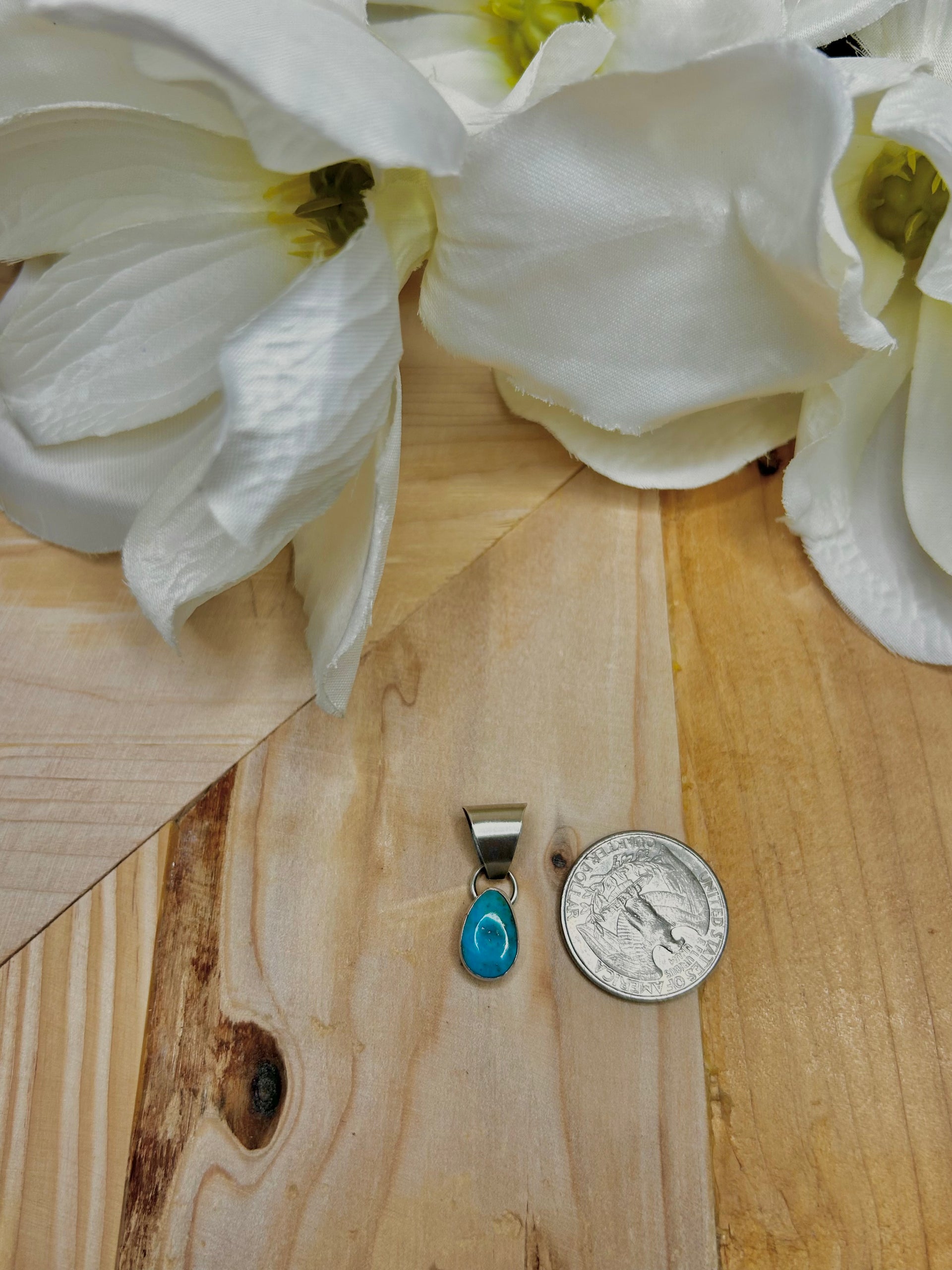 Navajo Made Kingman Turquoise & Sterling Silver Pendant