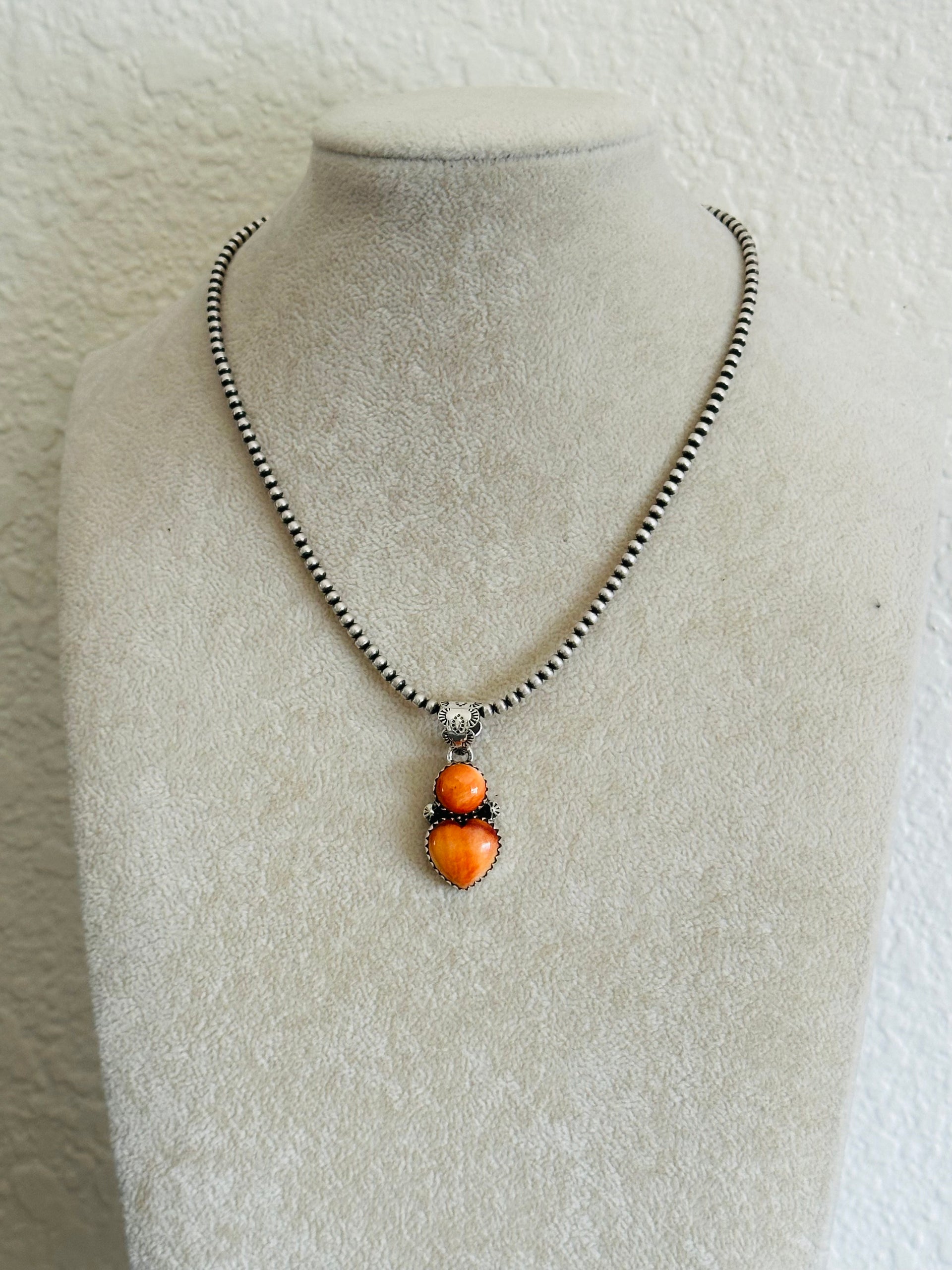 Tony Yazzie Spiny Oyster & Sterling Silver Heart Pendant