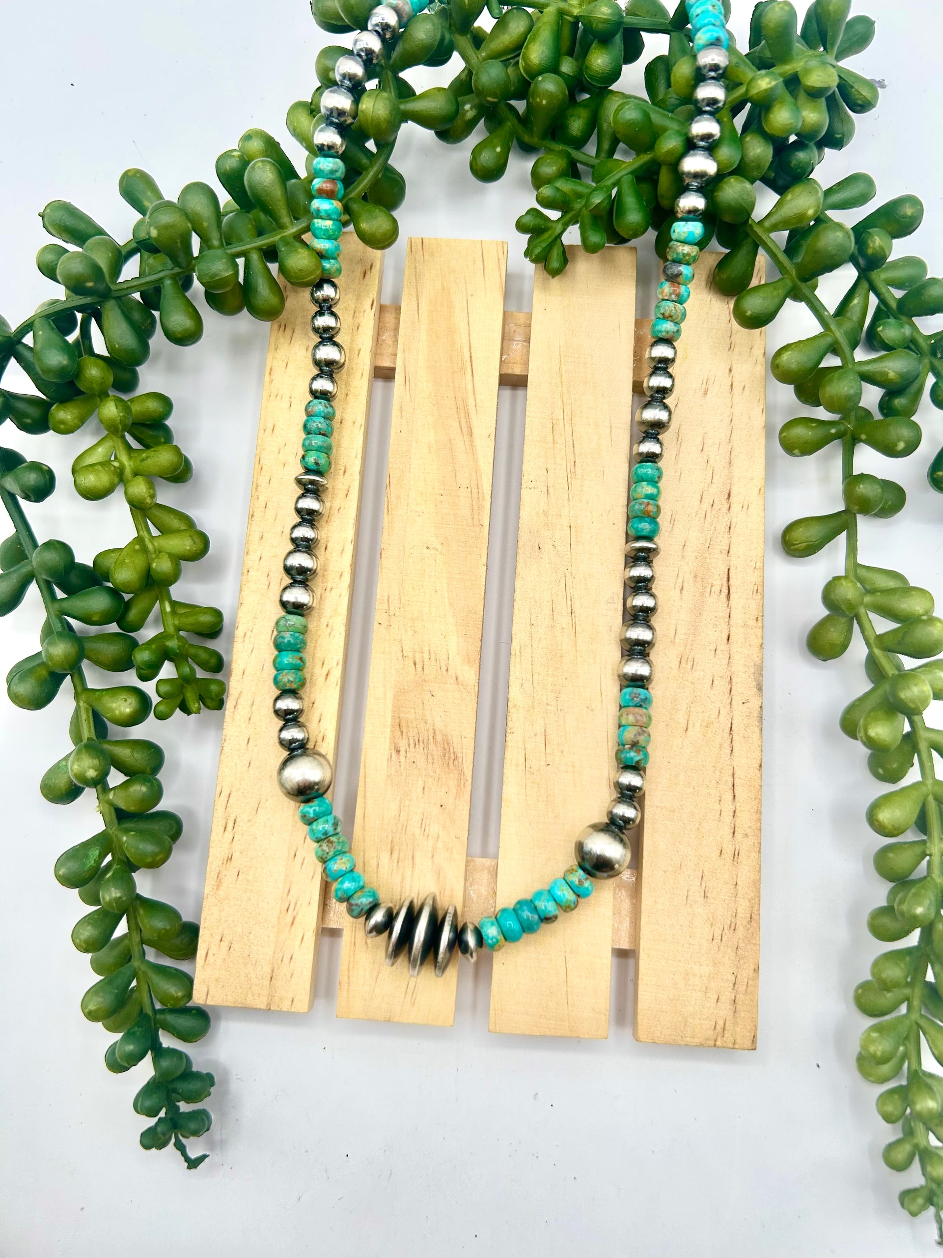 Navajo Made Strung Kingman Turquoise & Sterling Silver Necklace