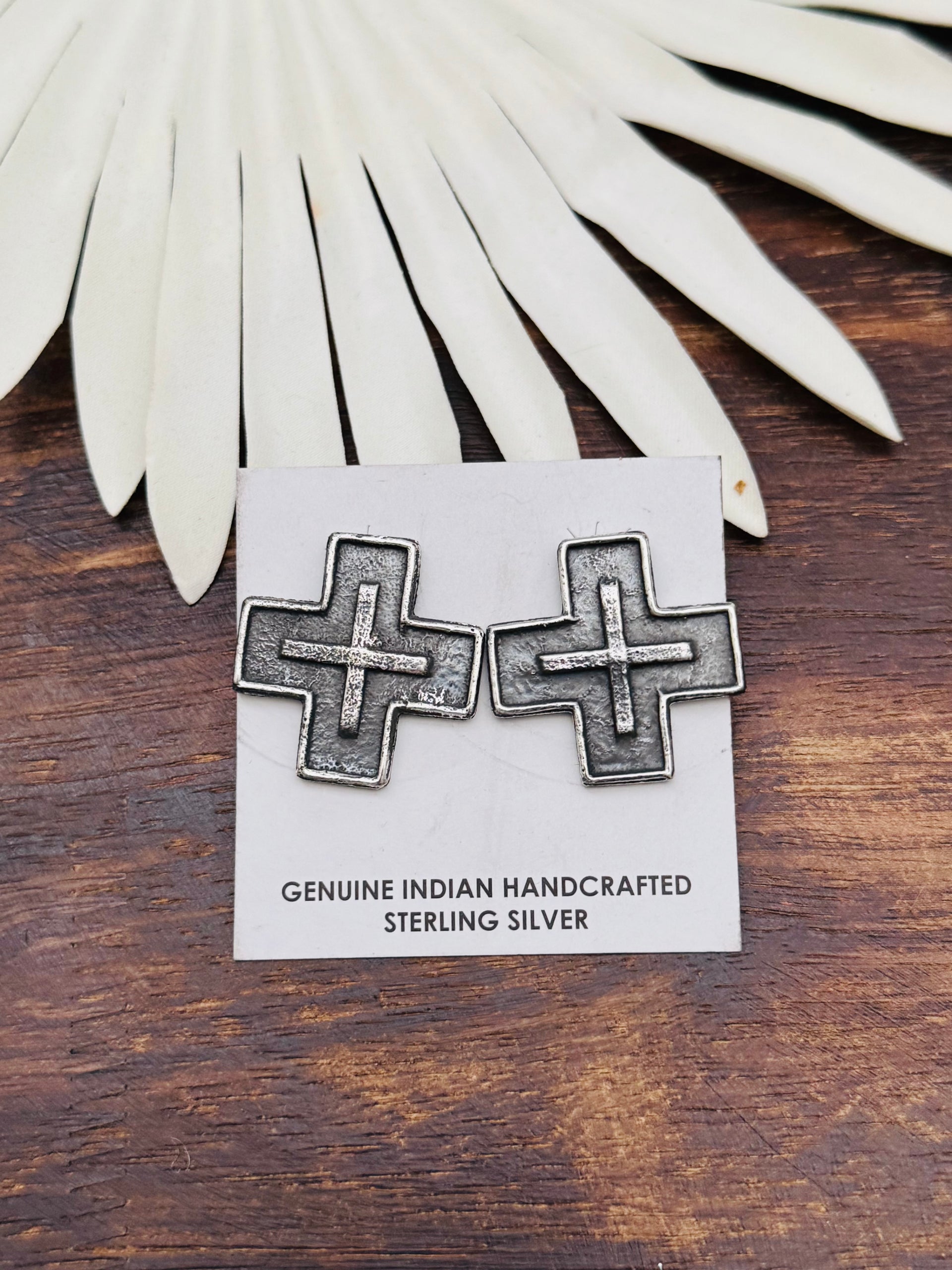 Stanford Yazzie Sterling Silver Tufa Cast Post Earrings