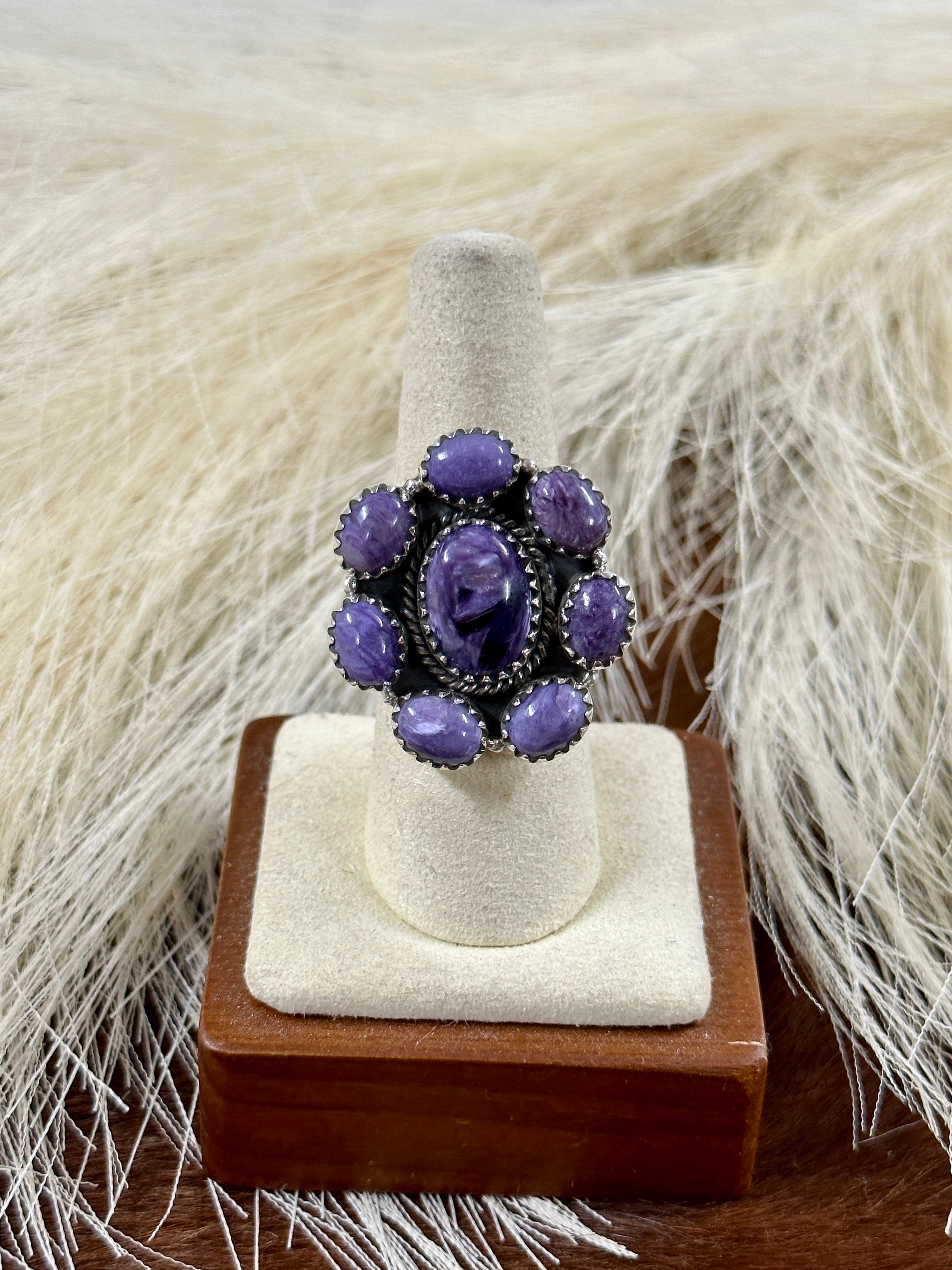 Southwest Handmade Charoite & Sterling Silver Adjustable Cluster Ring