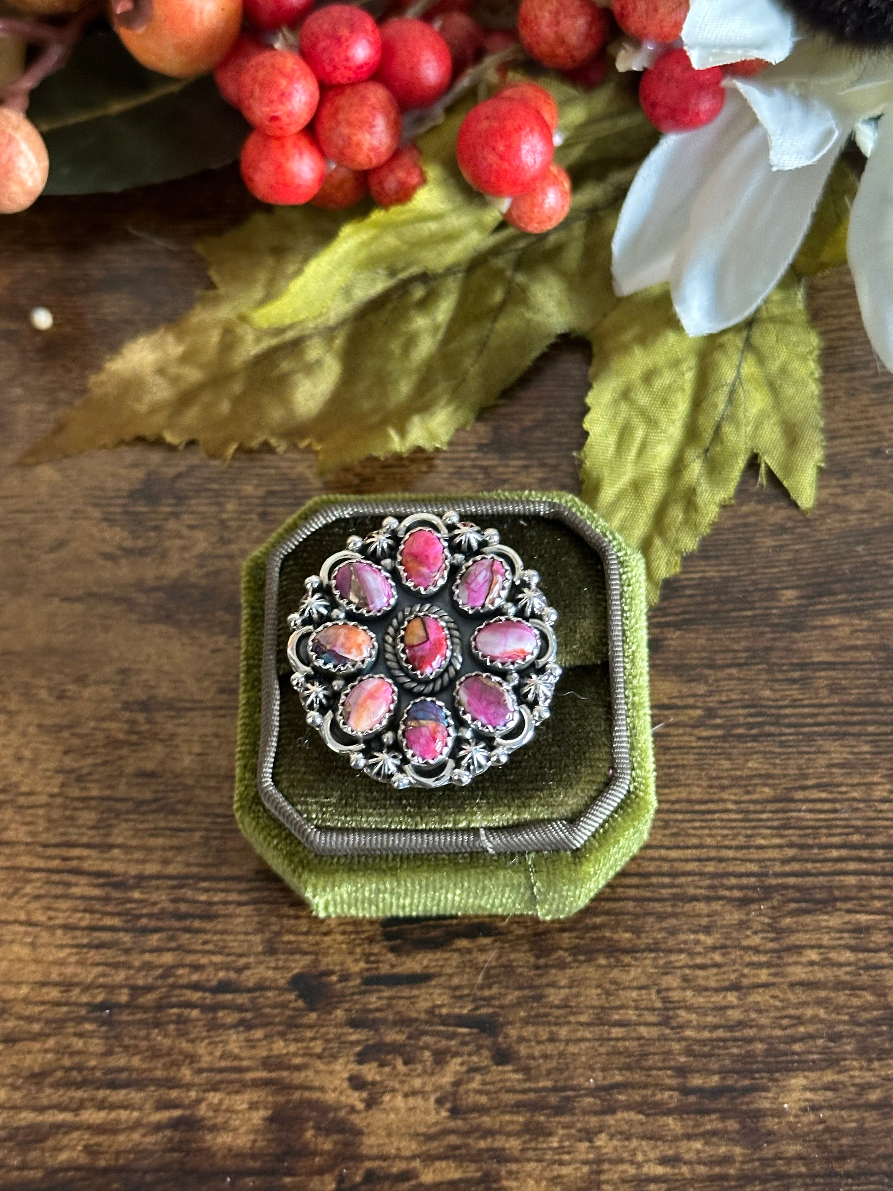 Southwest Handmade Pink Mohave Turquoise & Sterling Silver Adjustable Ring