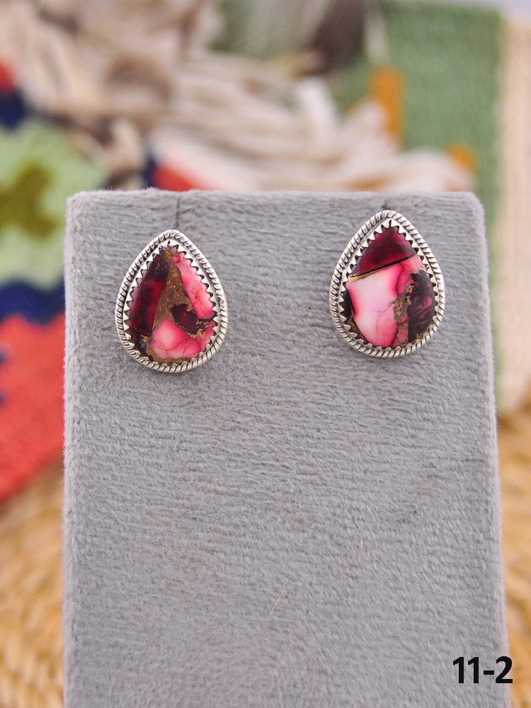 Southwest Made Rose Dahlia & Sterling Silver Post Earrings