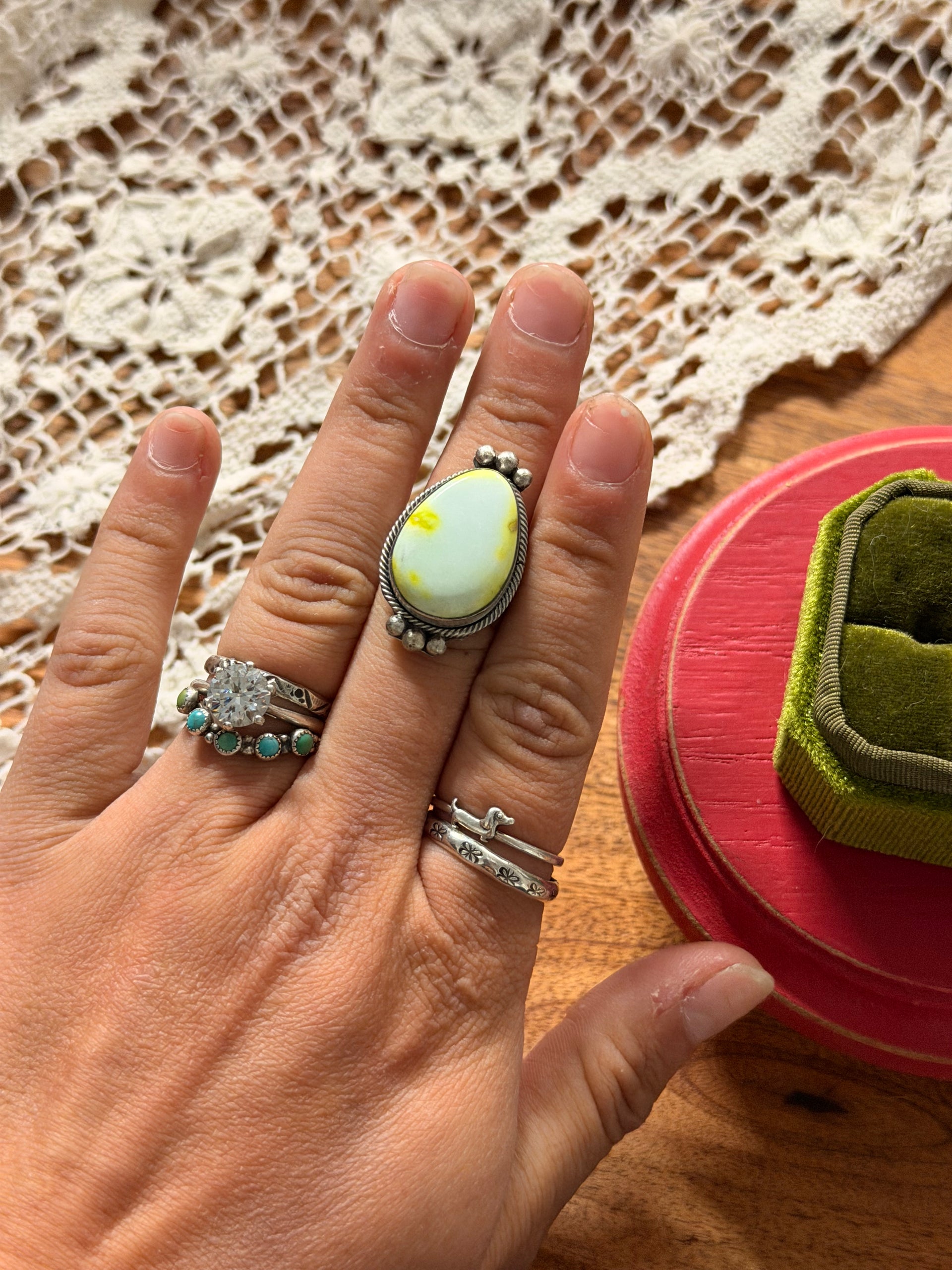 Scott Skeets Palomino Variscite & Sterling Silver Ring Size 6