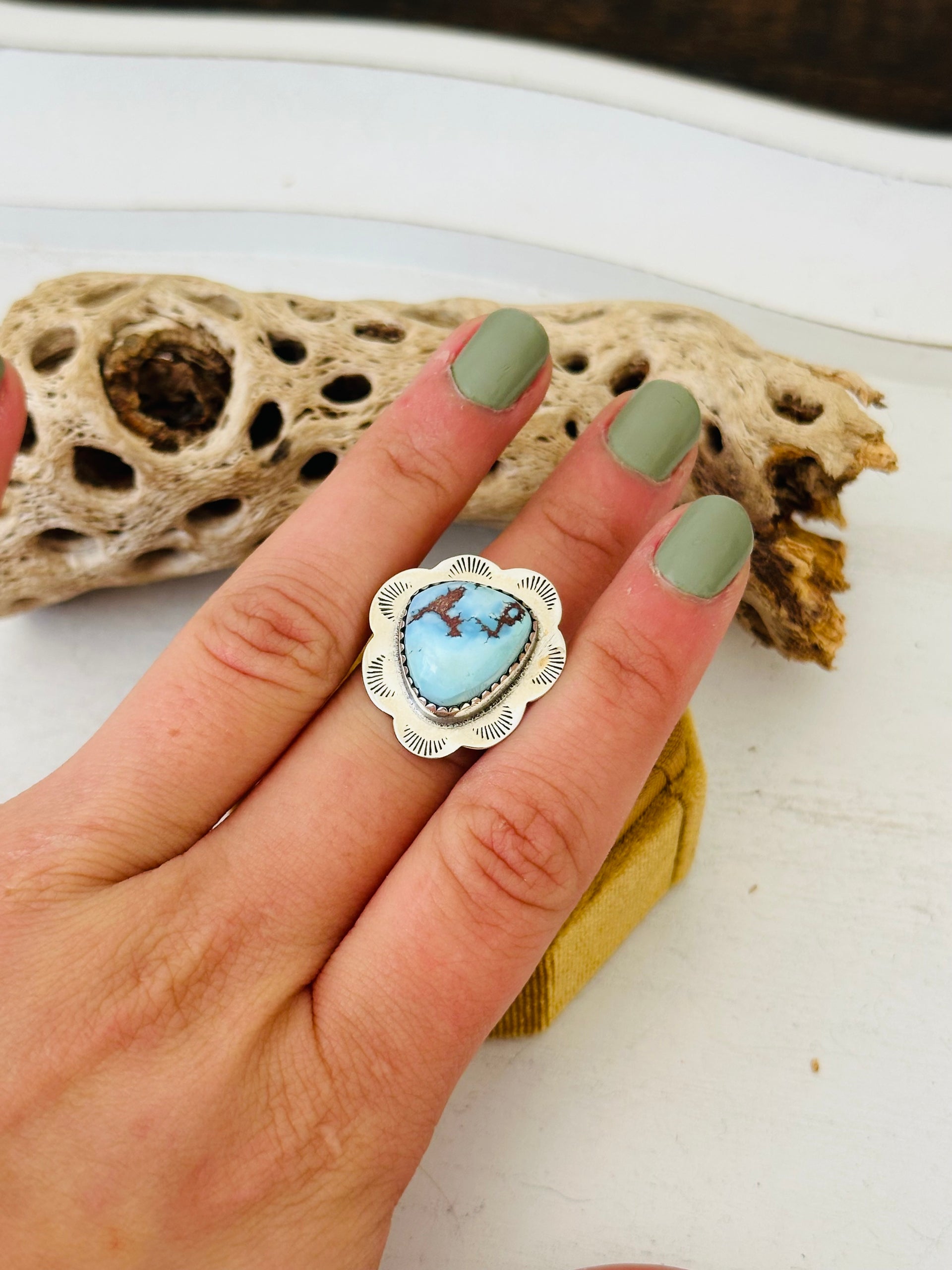 Southwest Handmade Golden Hills Turquoise & Sterling Silver Adjustable Ring