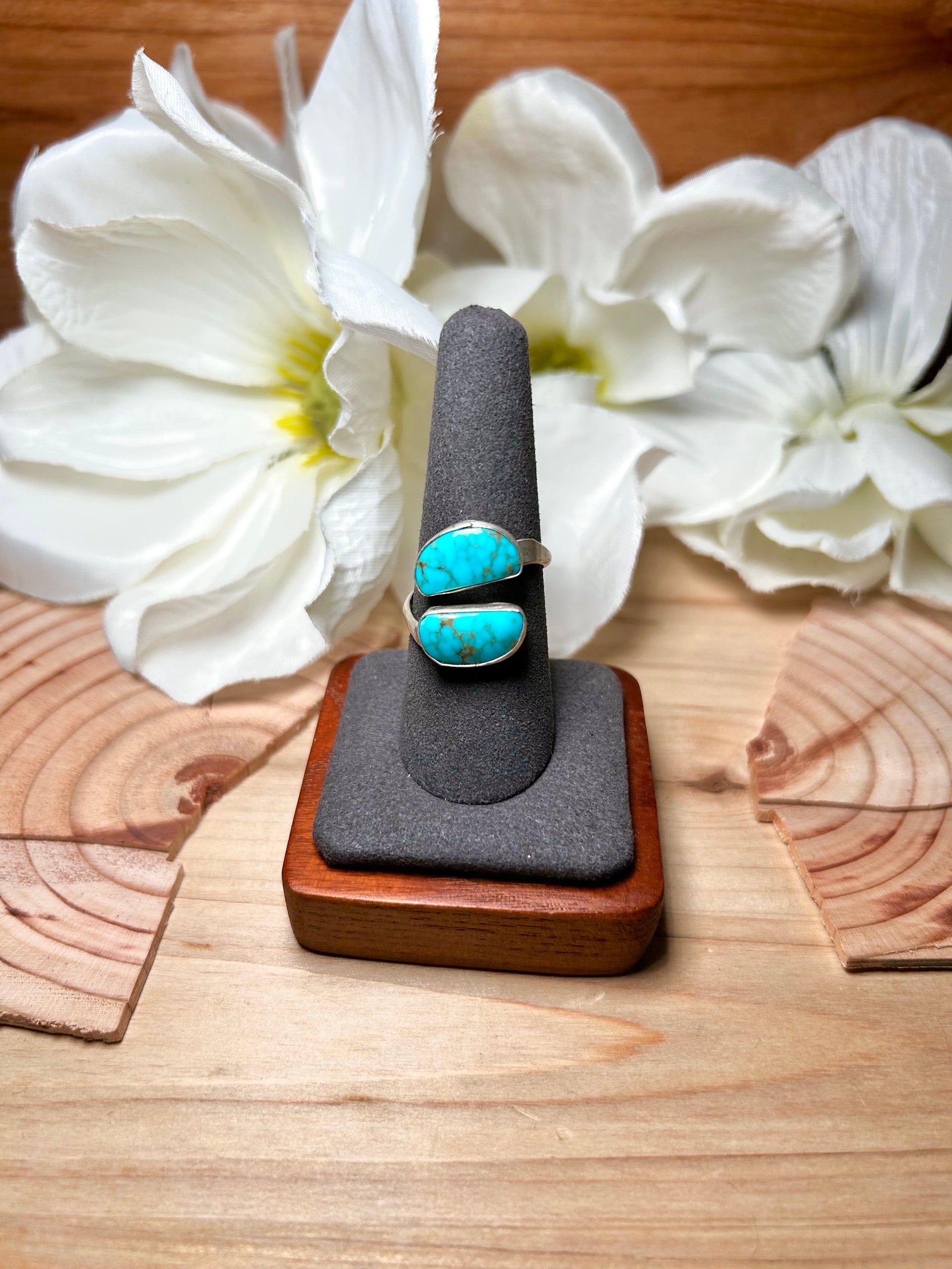 Navajo Made Kingman Turquoise & Sterling Silver Adjustable Ring