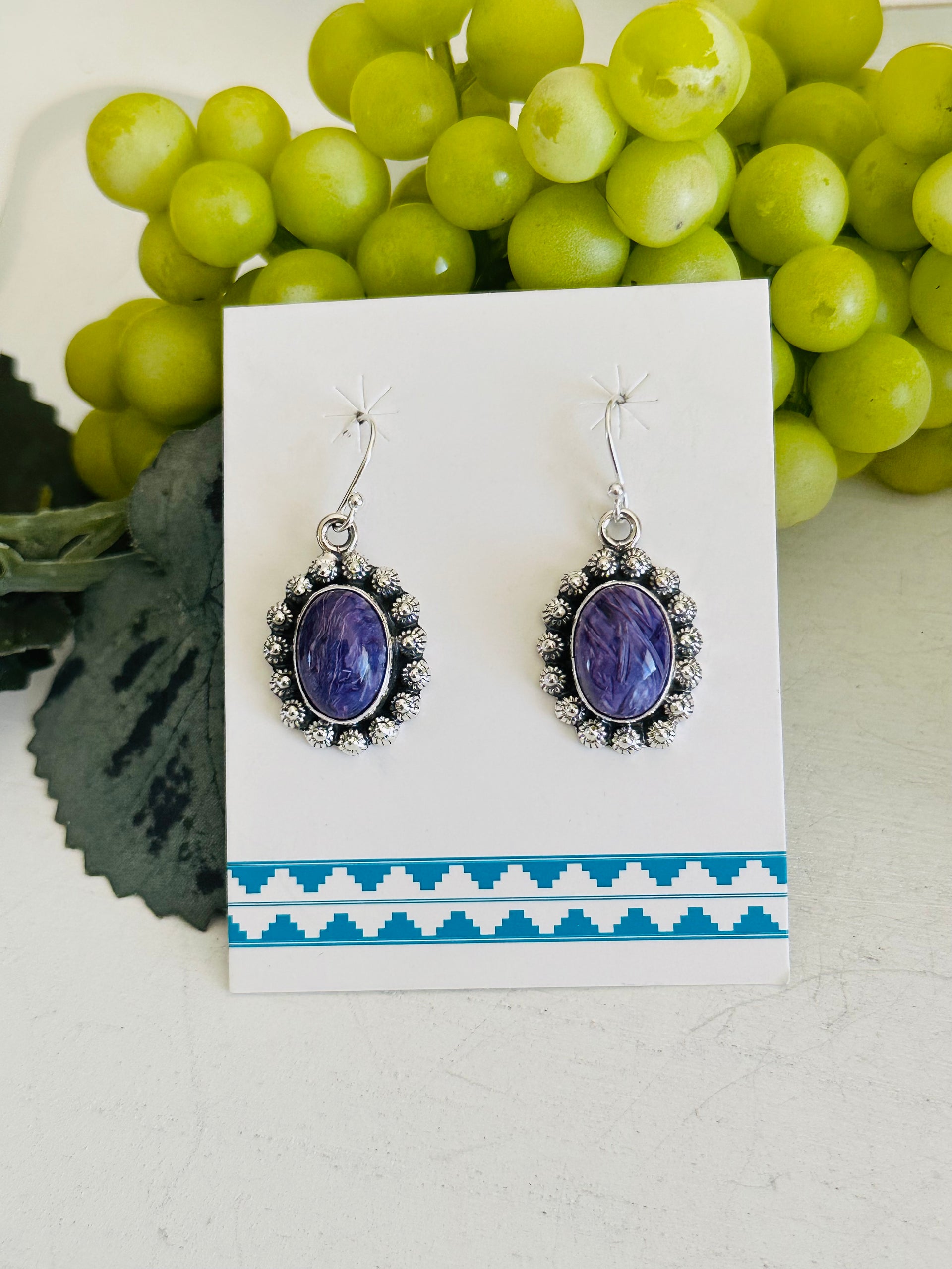 Southwest Handmade Charoite & Sterling Silver Dangle Earrings