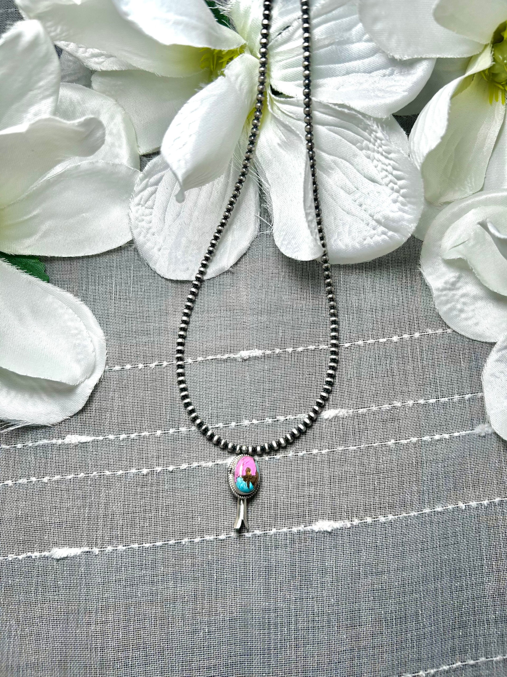George Rios Cotton Candy Dahlia & Sterling Silver Necklace