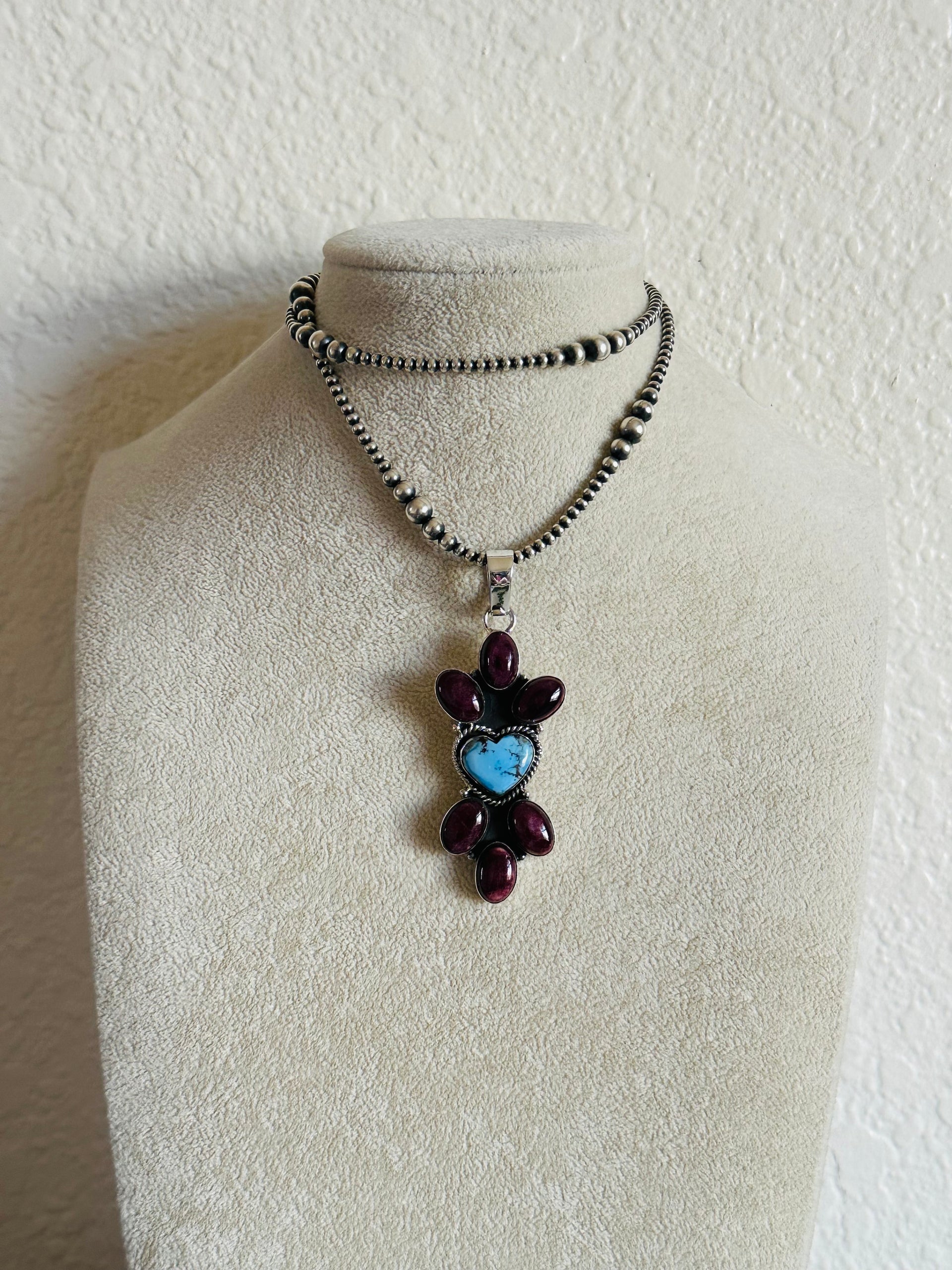 Southwest Handmade Multi Stone & Sterling Silver Cluster Pendant.