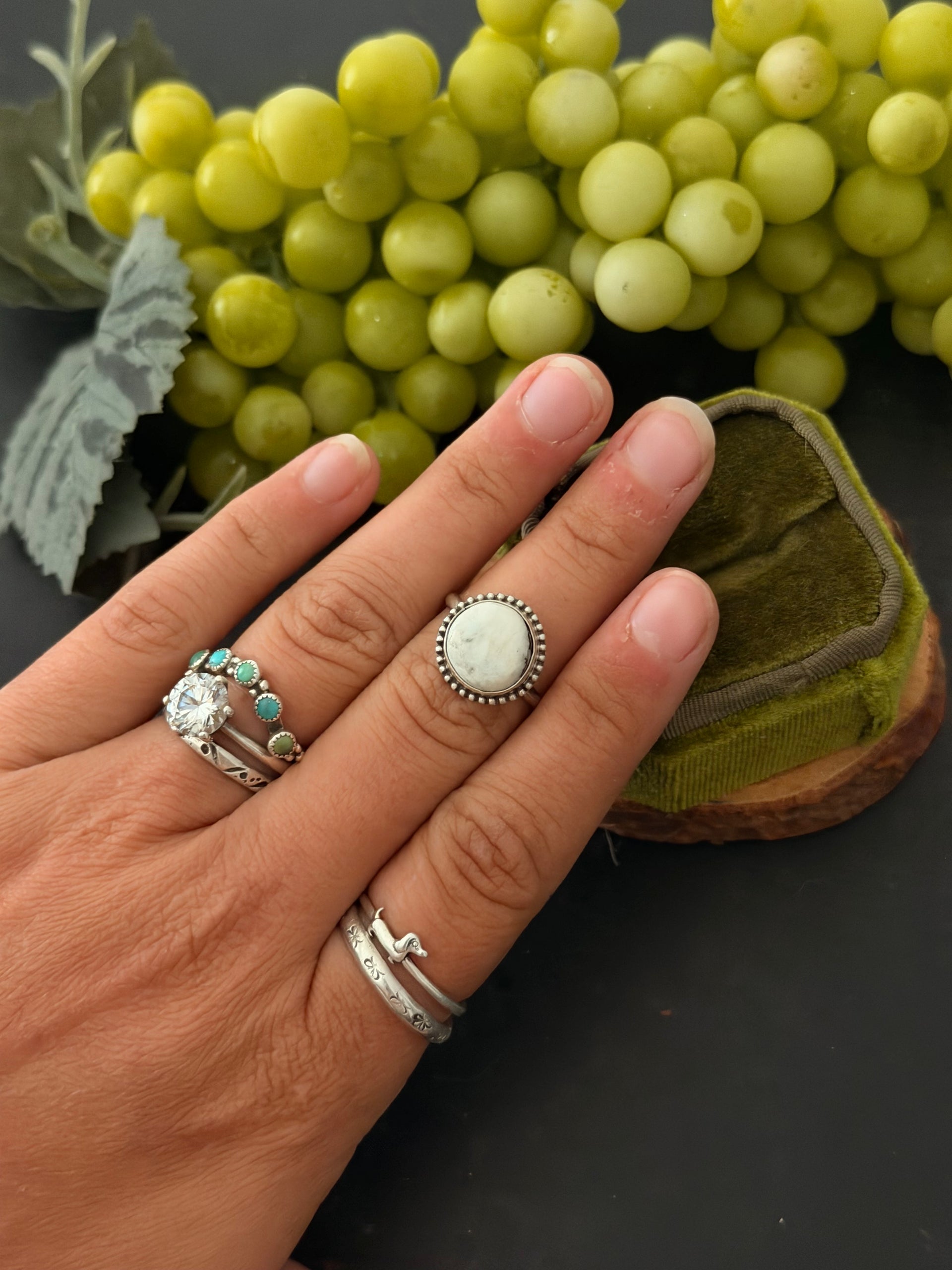 Navajo Made White Buffalo & Sterling Silver Ring Size 7