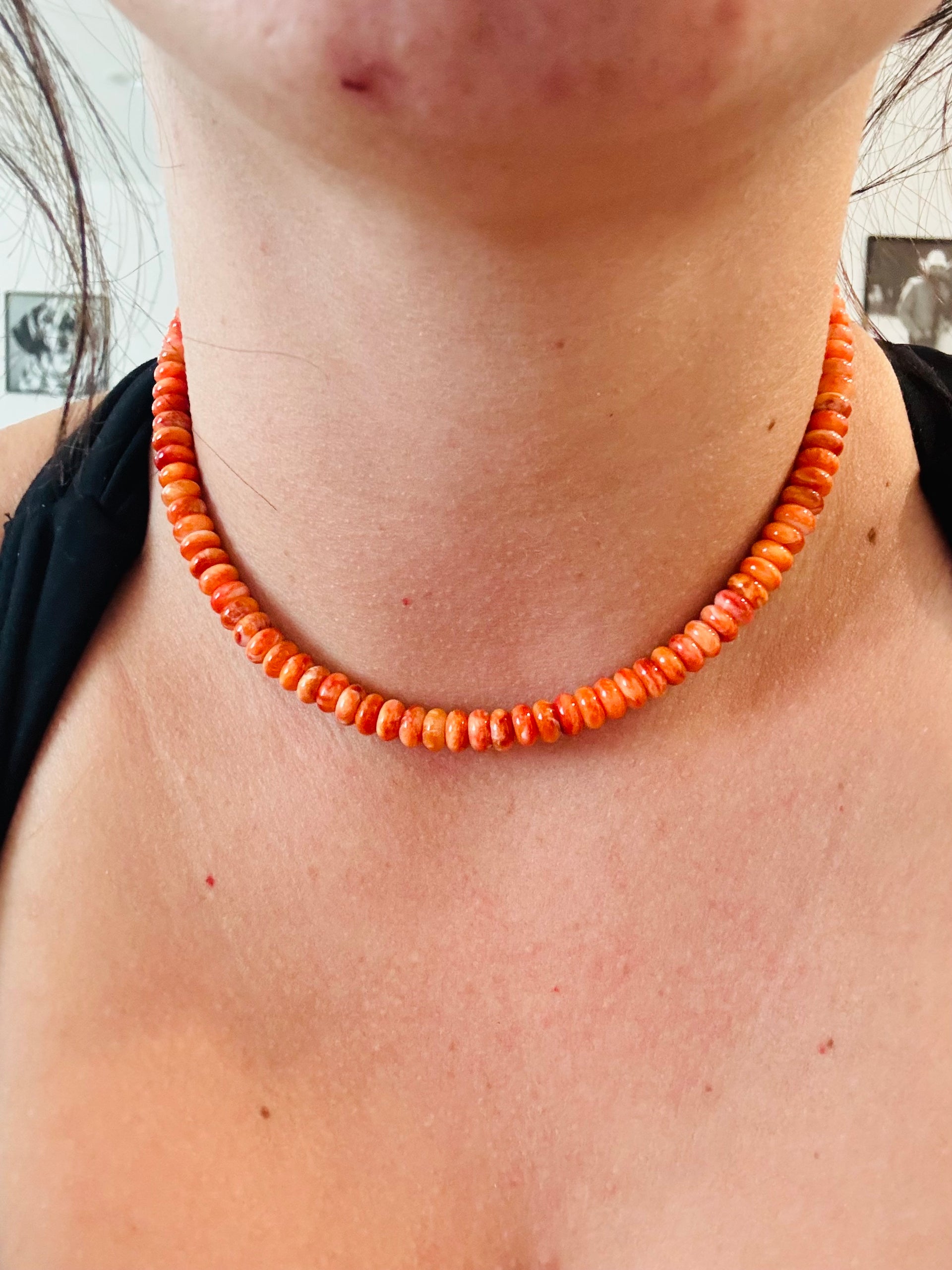 Southwest Handmade Spiny Oyster & Sterling Silver Beaded Choker Necklace