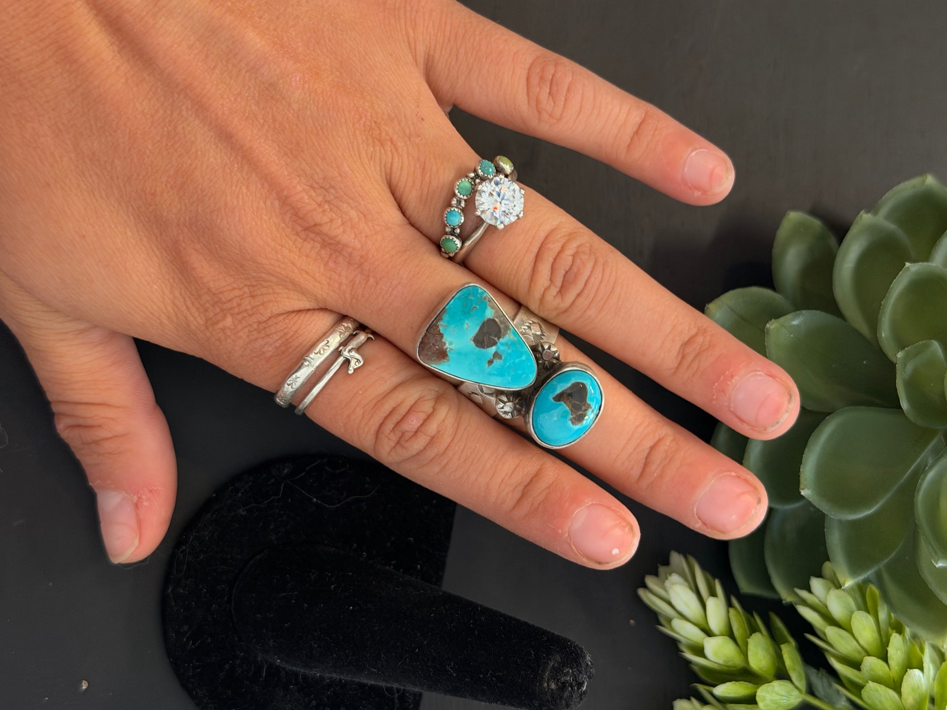 Navajo Made Carico Lake Turquoise & Sterling Silver Ring Size 7