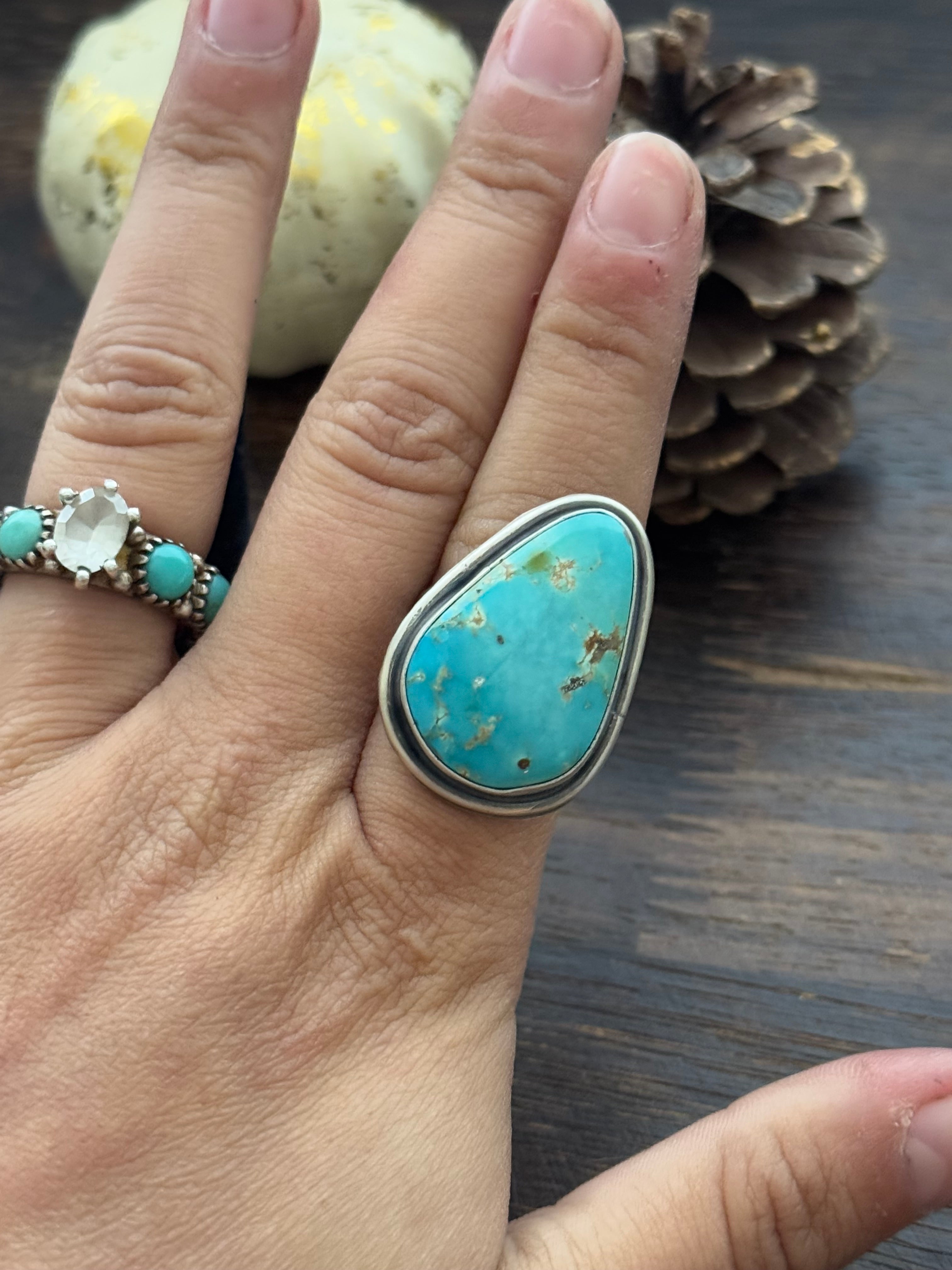 Antonnette Yazzie Sonoran Mountain Turquoise & Sterling Silver Ring Size 8.25