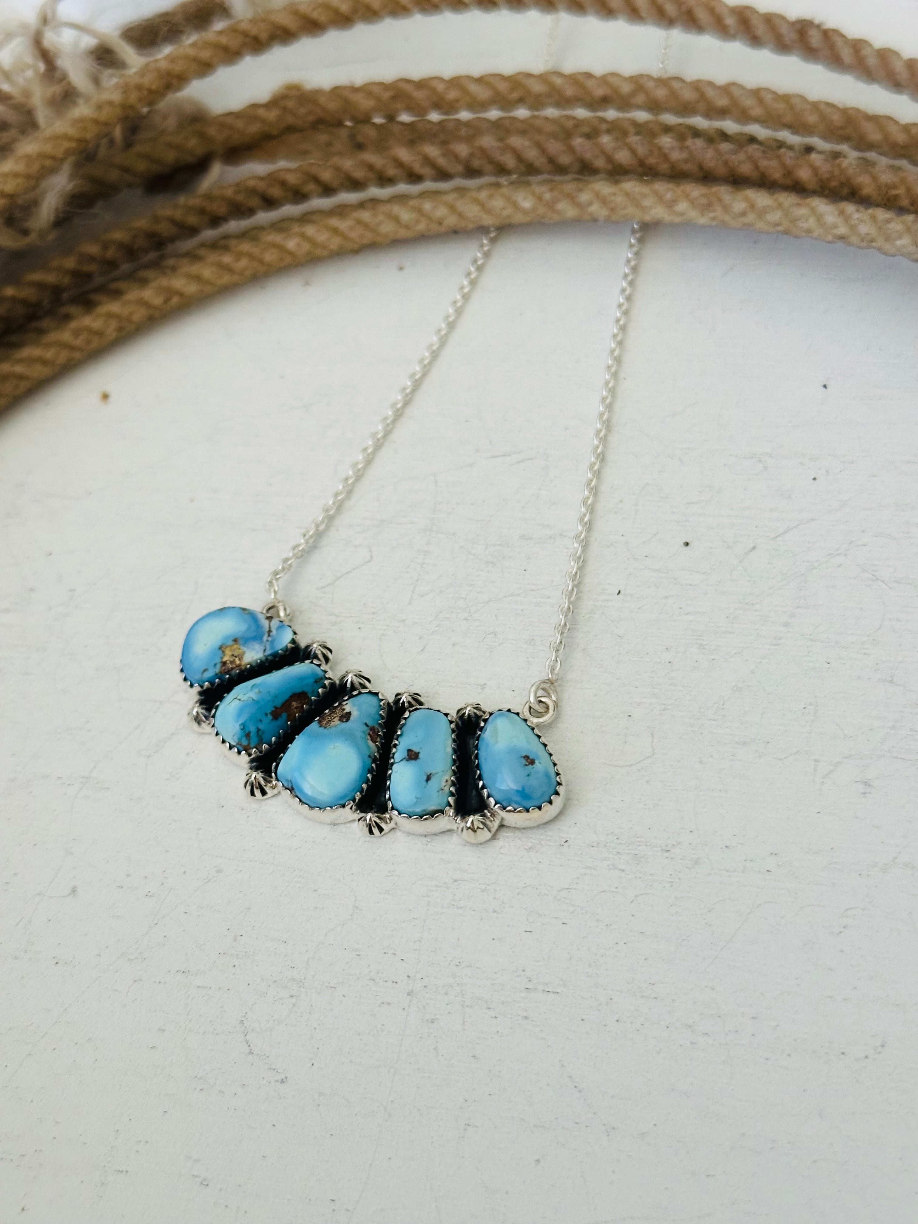 Southwest Handmade Golden Hills Turquoise & Sterling Silver Necklace