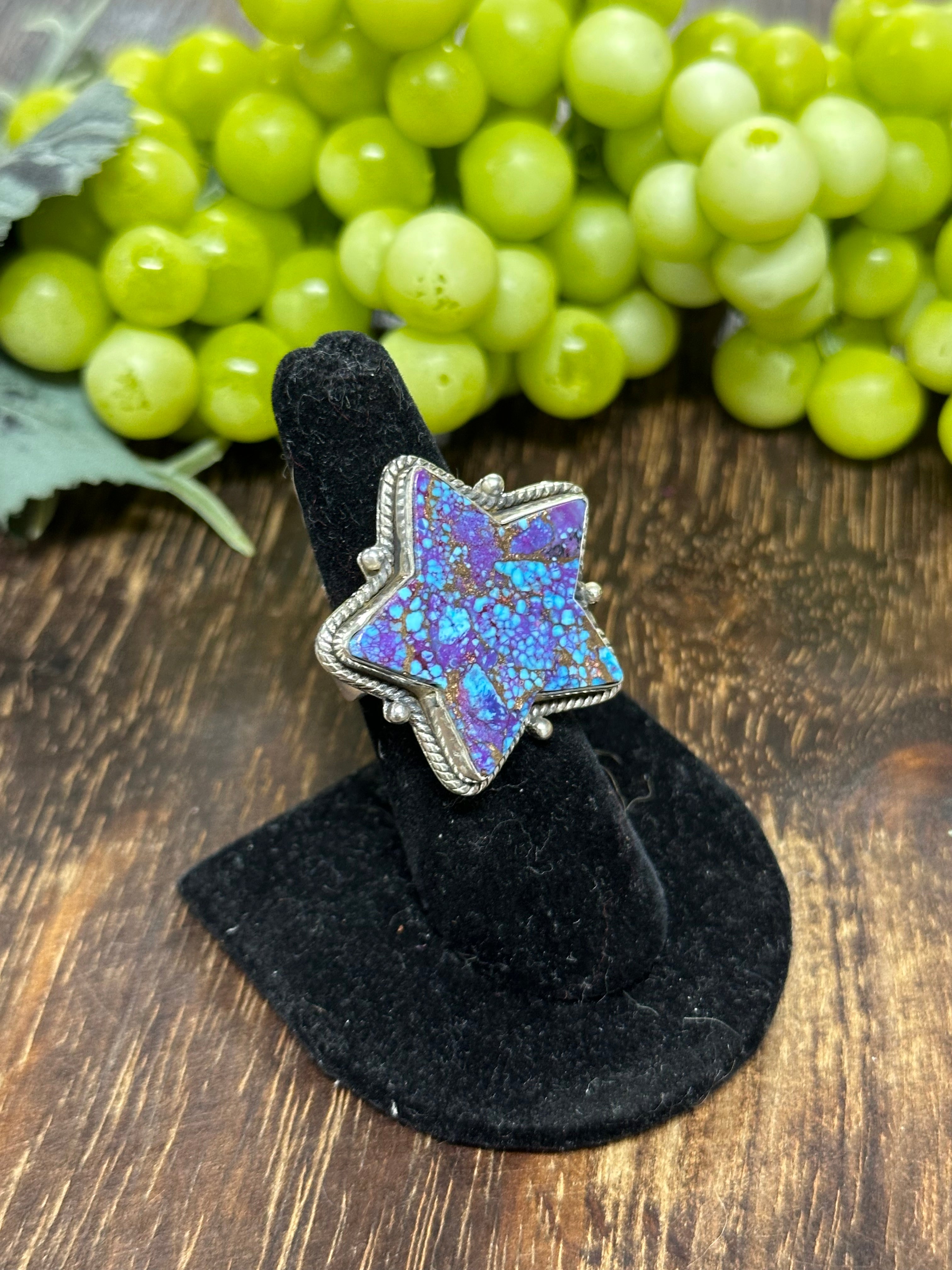 Southwest Handmade Mohave Turquoise & Sterling Silver Adjustable Star Ring