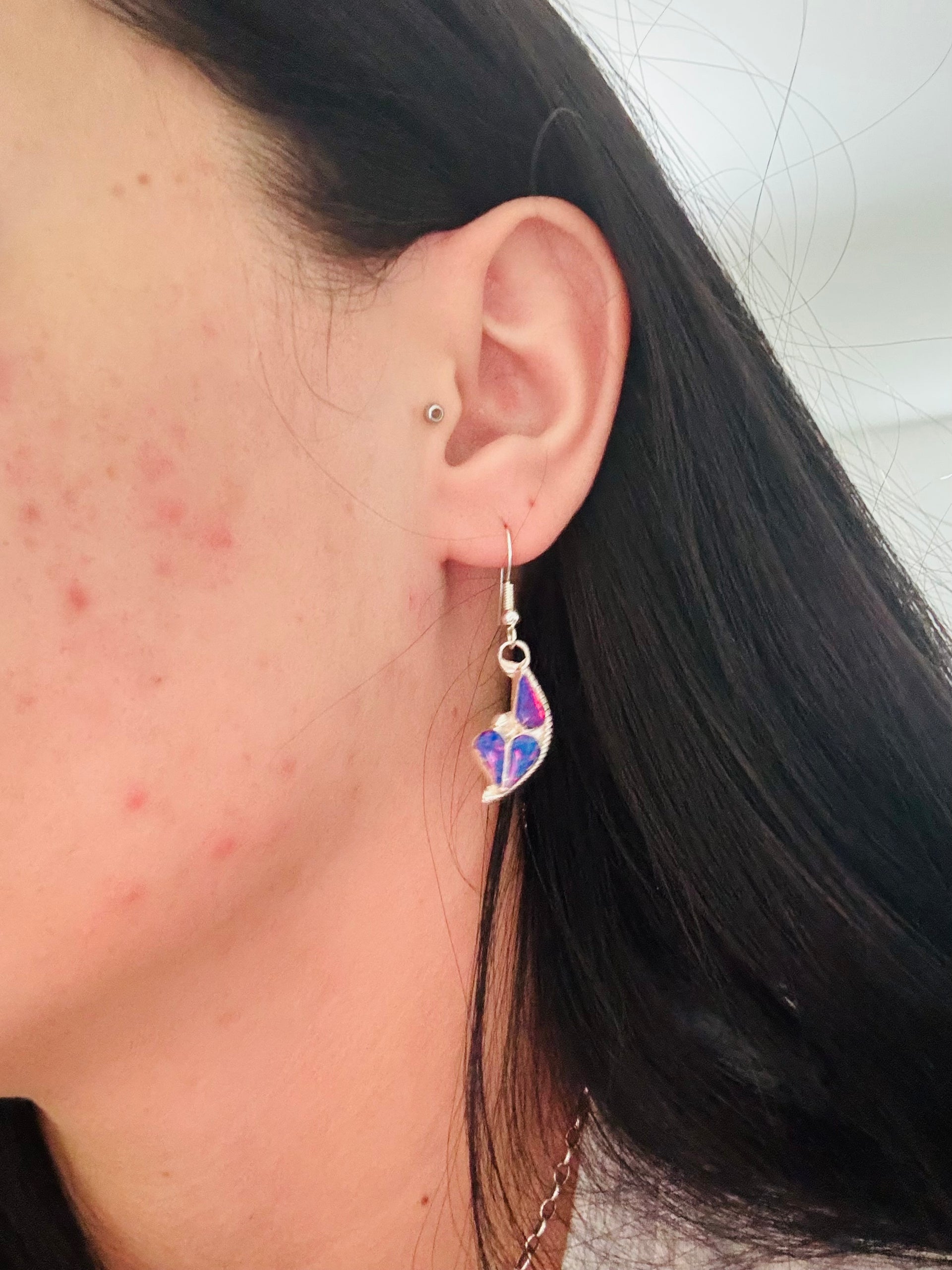 Navajo Made Opal (Man Made) & Sterling Silver Dangle Earrings