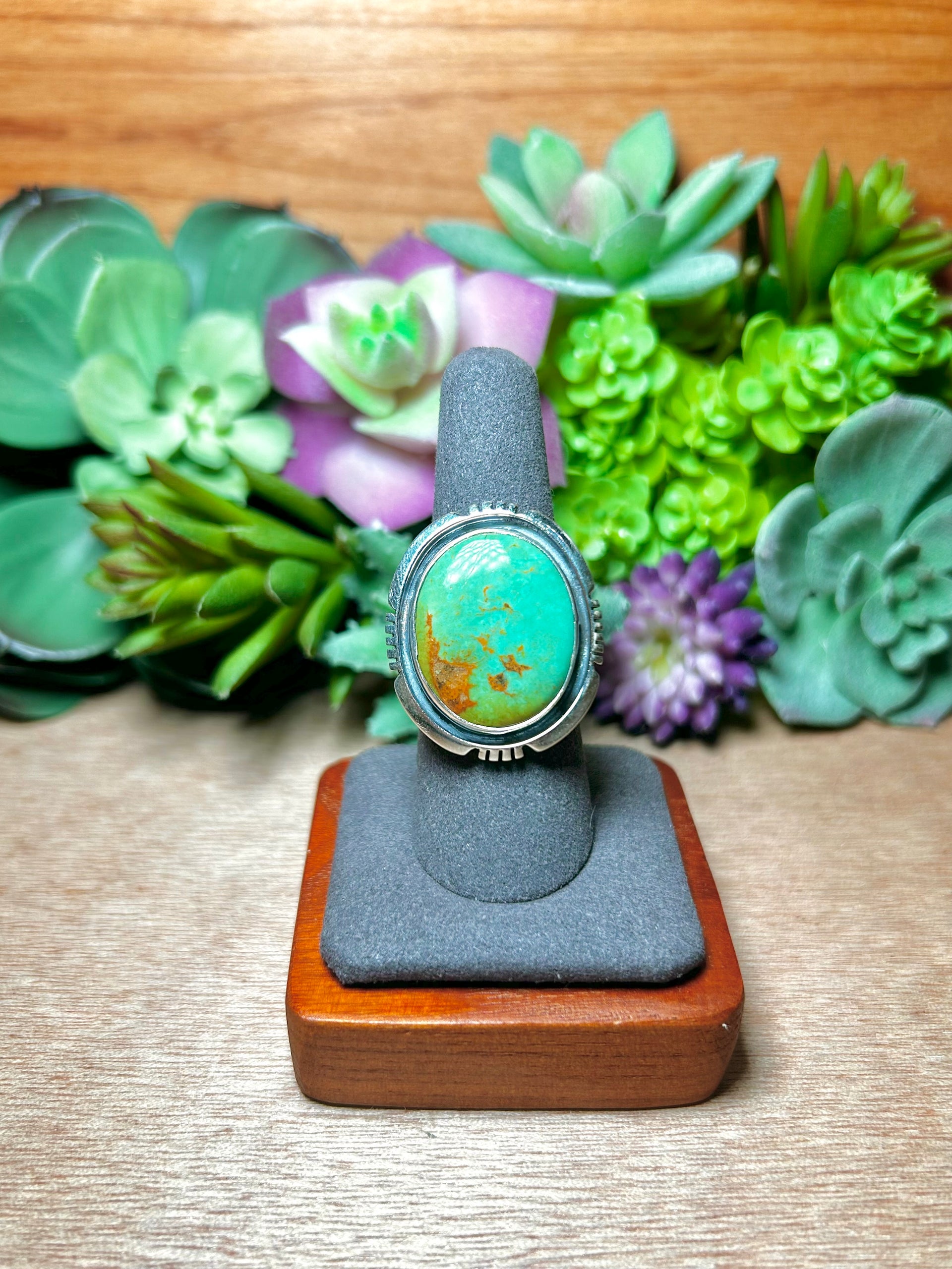 Navajo Made Kingman Turquoise & Sterling Silver Ring Size 8