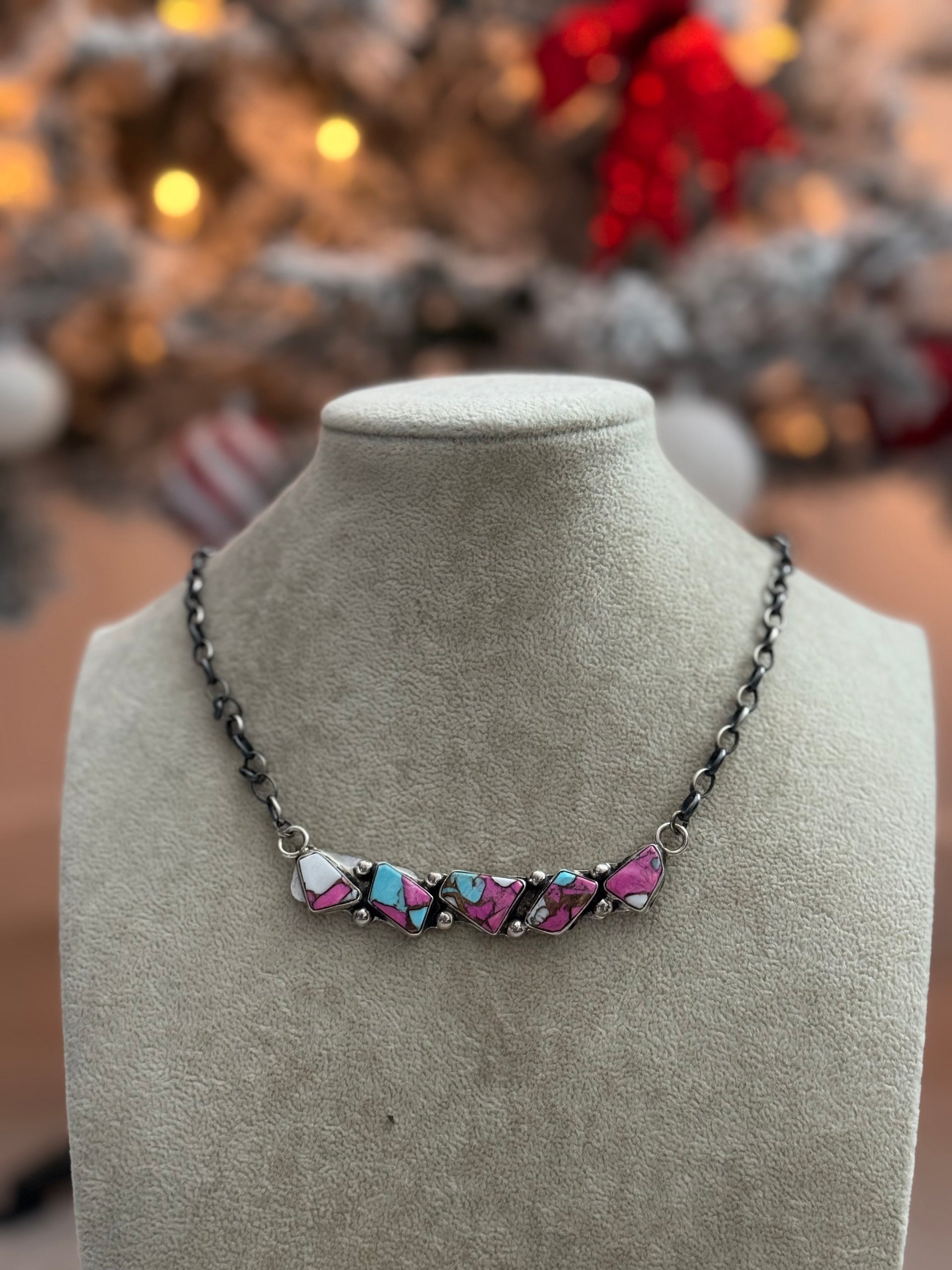 Jude Candelaria Cotton Candy Composite & Sterling Silver Bar Necklace