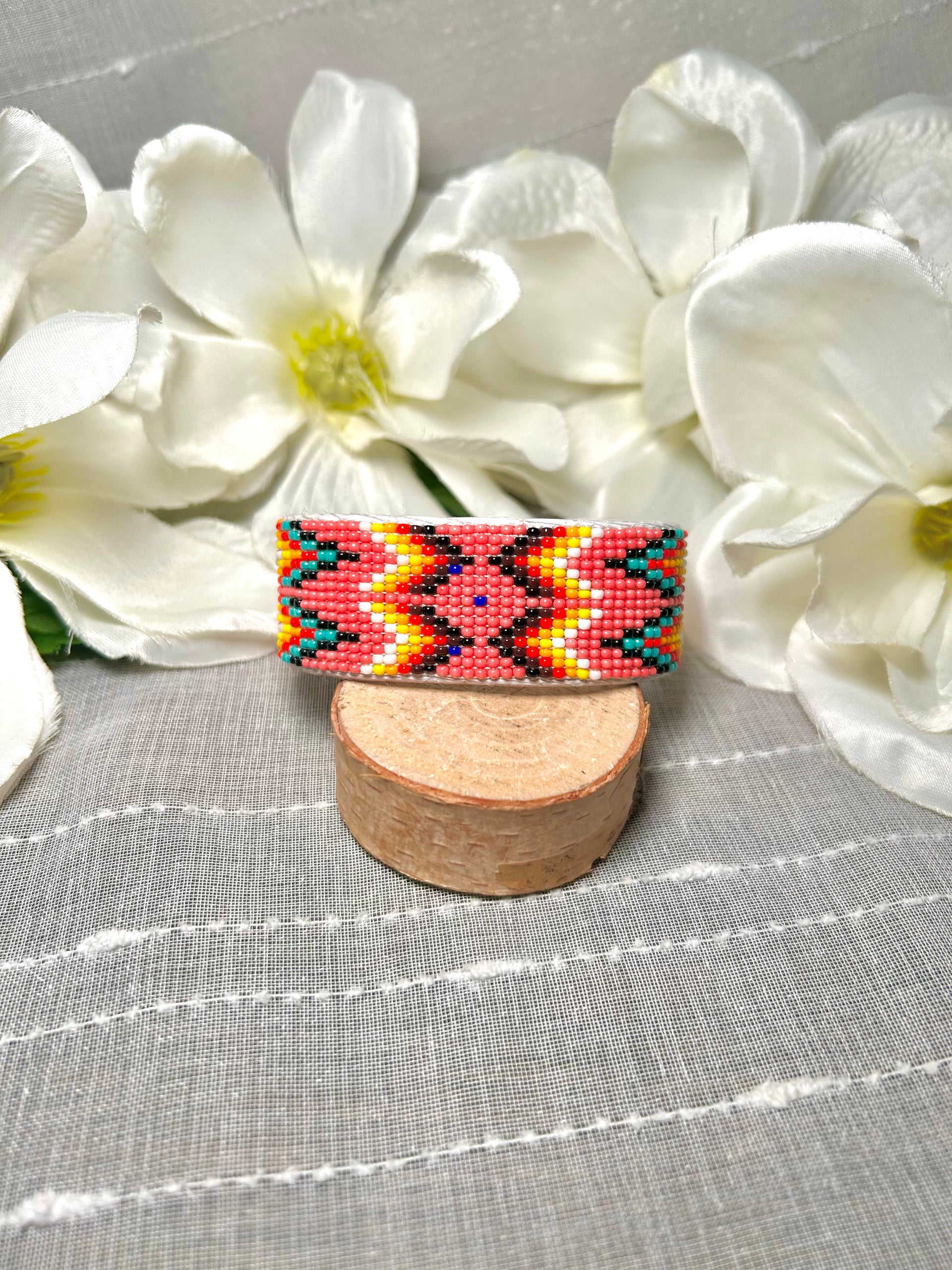 Navajo Made Beaded/Leather  Cuff Bracelet