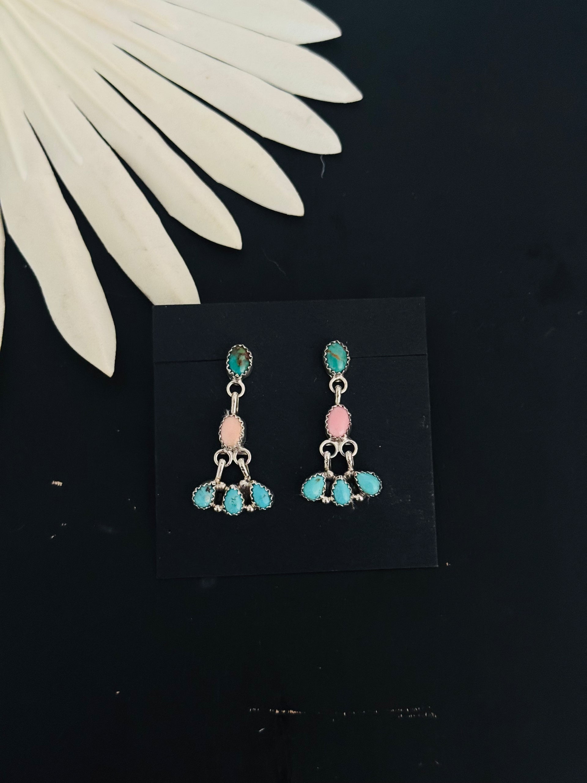 Navajo Made Multi Stone & Sterling Silver Post Dangle Earrings