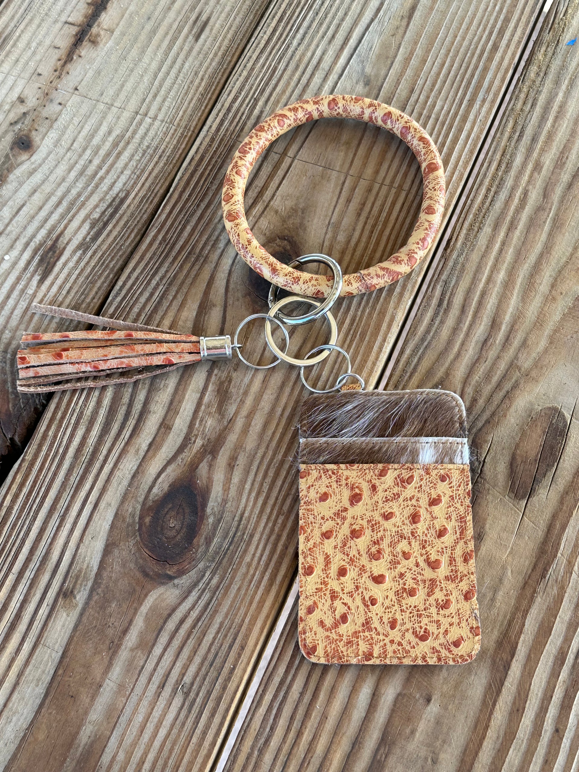 Genuine Leather & Cowhide Wristlet Card Holder