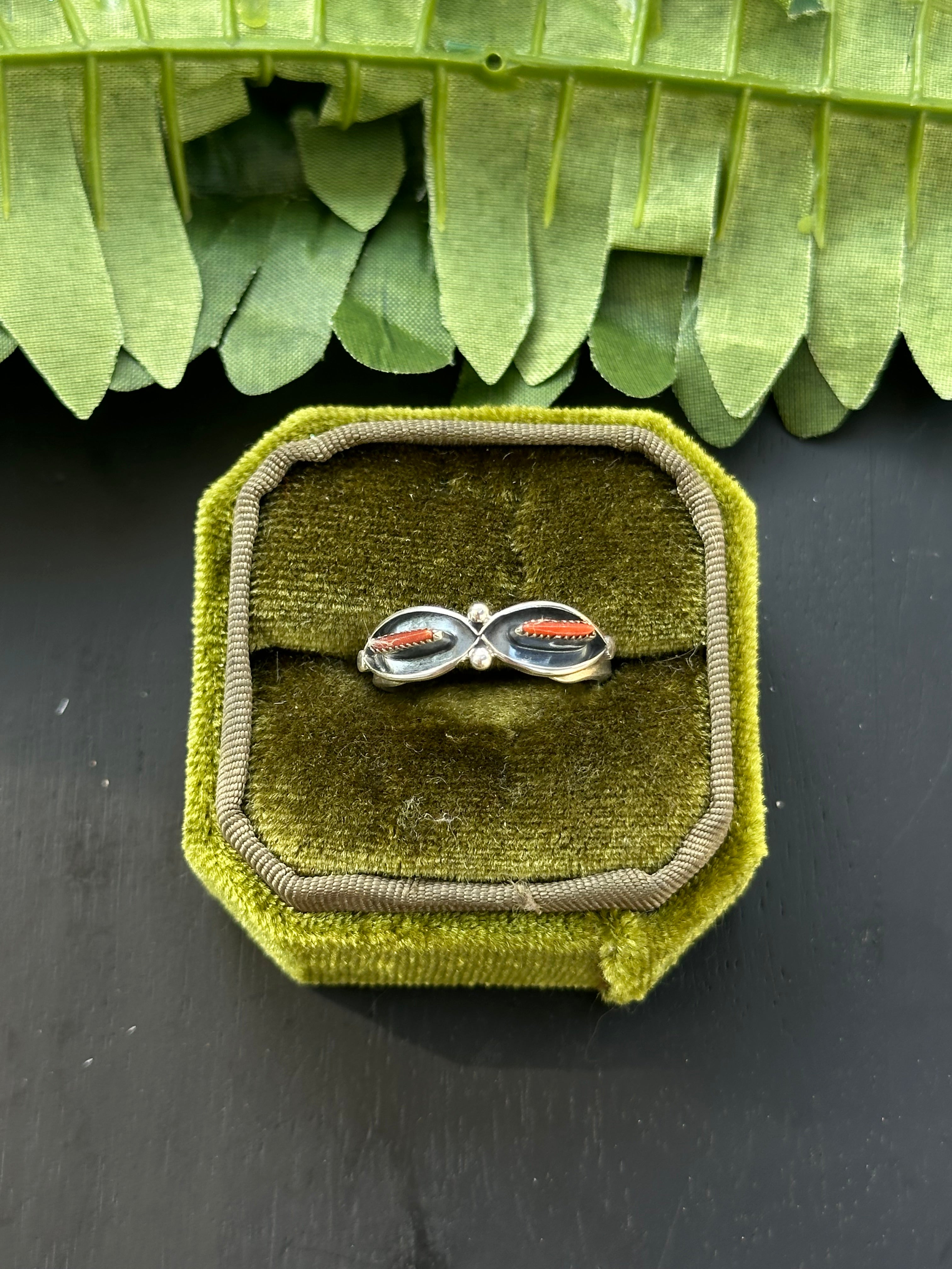 Navajo Made Red Coral & Sterling Silver Ring