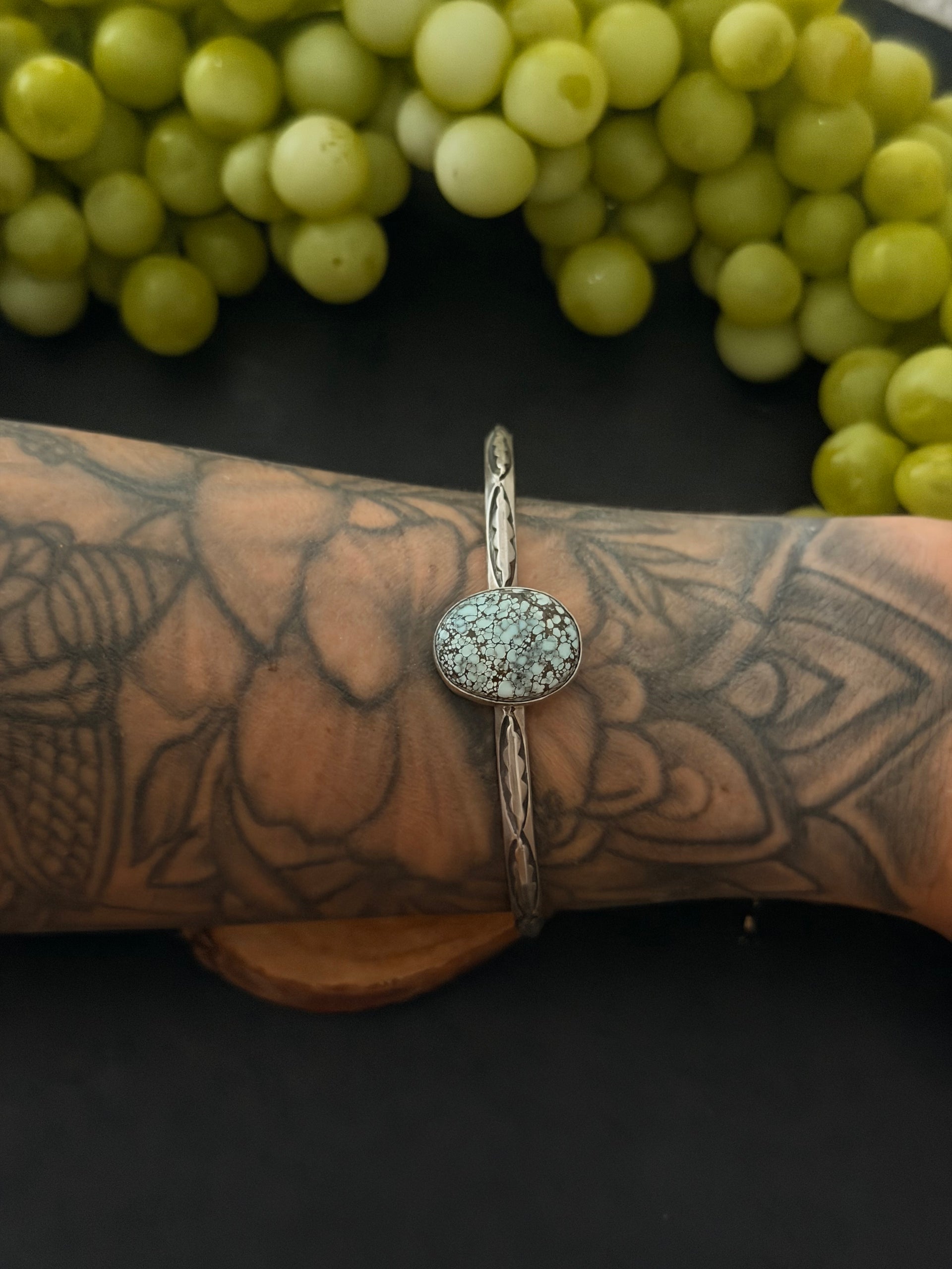 Navajo Made New Lander Variscite & Sterling Silver Cuff Bracelet