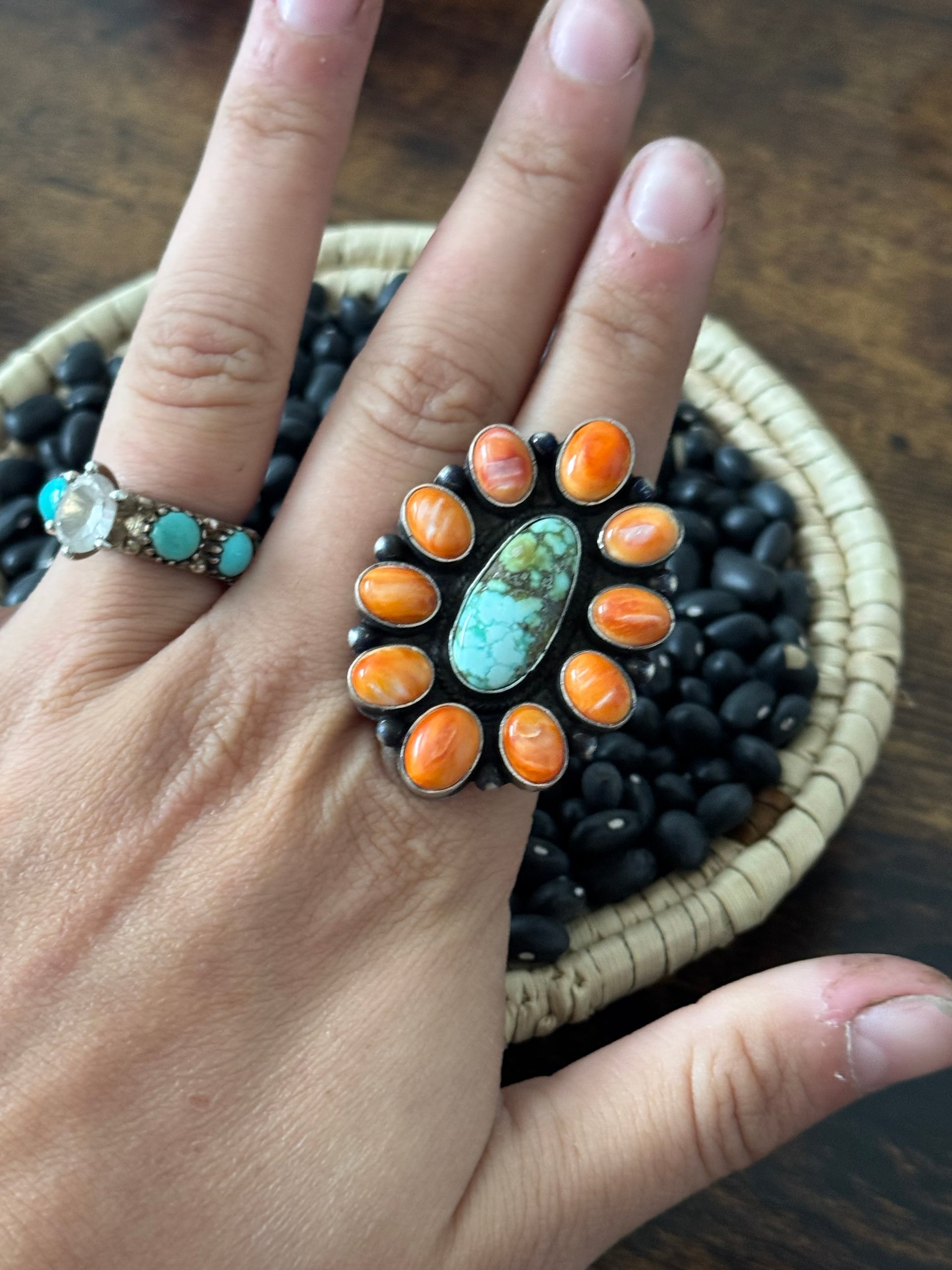 Navajo Made Multi Stone & Sterling Silver Ring Size 8.5