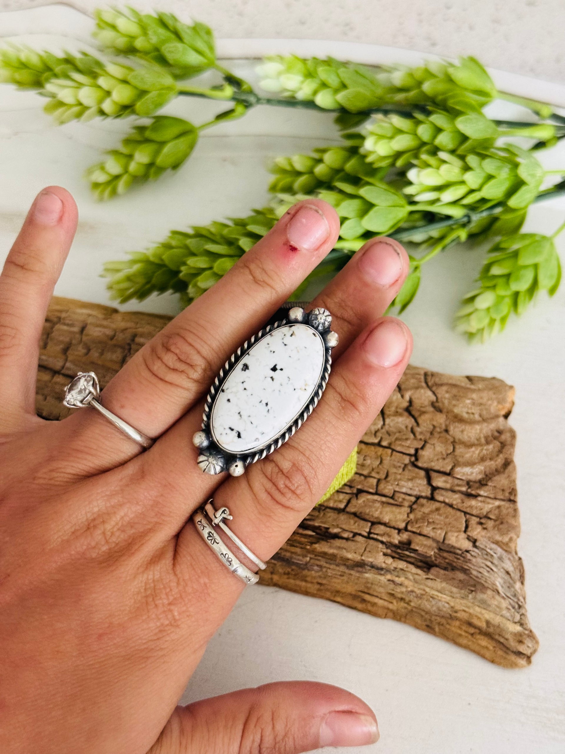 Augustine Largo White Buffalo & Sterling Silver Adjustable Ring