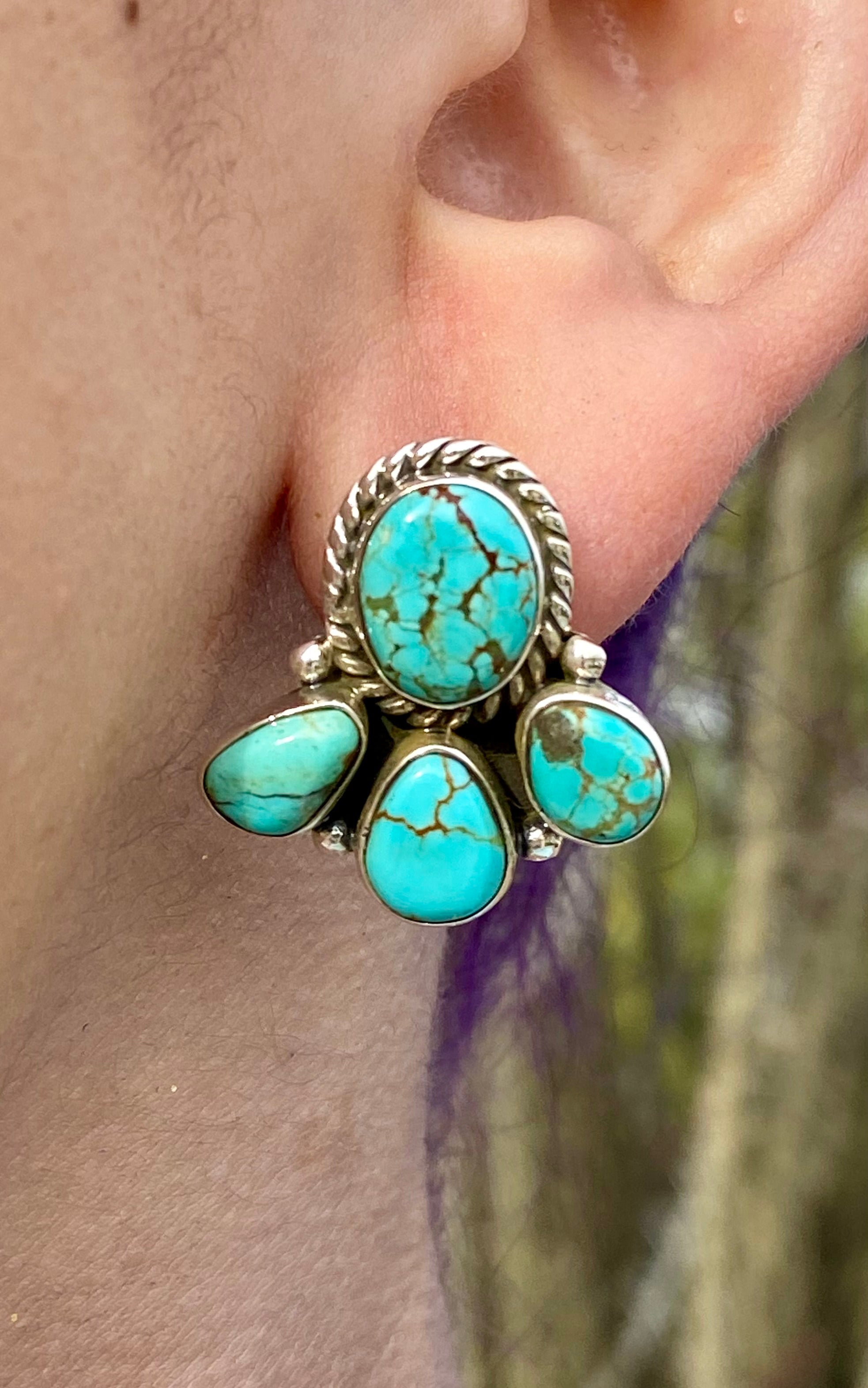 Southwest Handmade #8 Turquoise & Sterling Silver Post Earrings