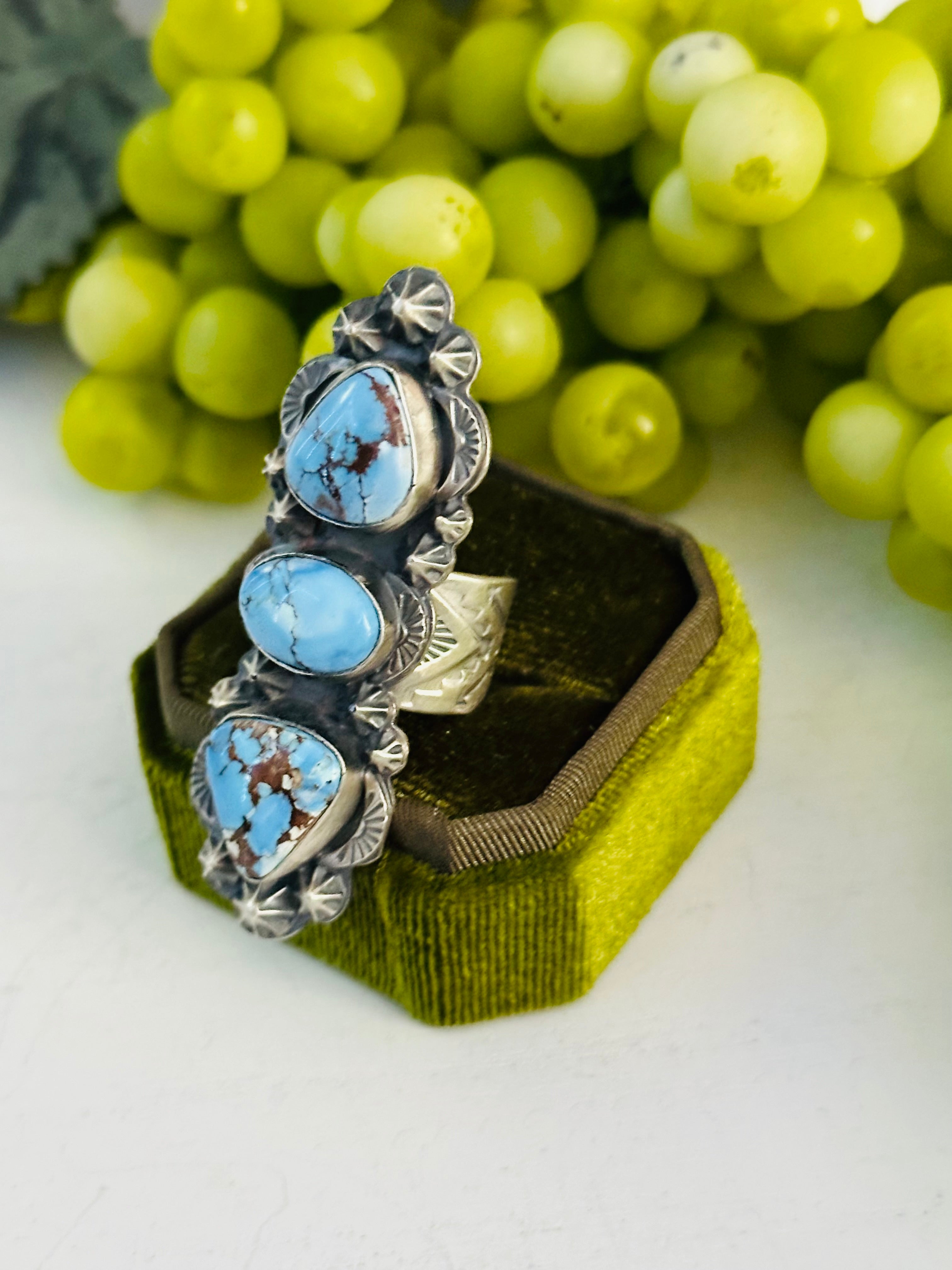 Tim Vandever Golden Hills Turquoise & Sterling Silver Ring Size 8