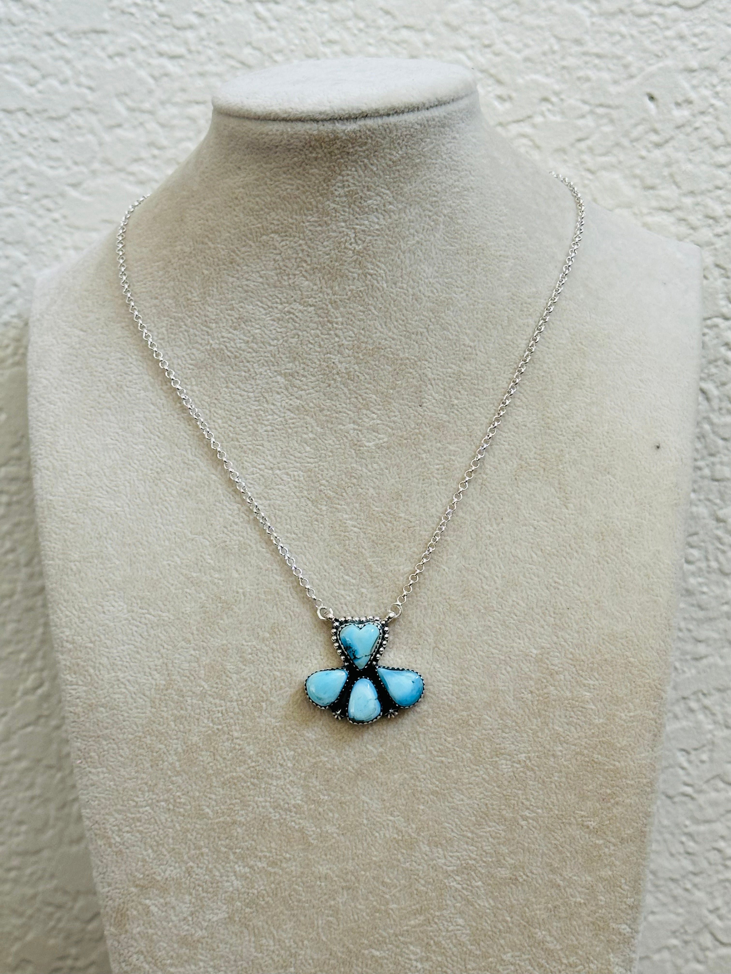 TTD “Blossom” Golden Hills Turquoise & Sterling Silver Cluster Necklace