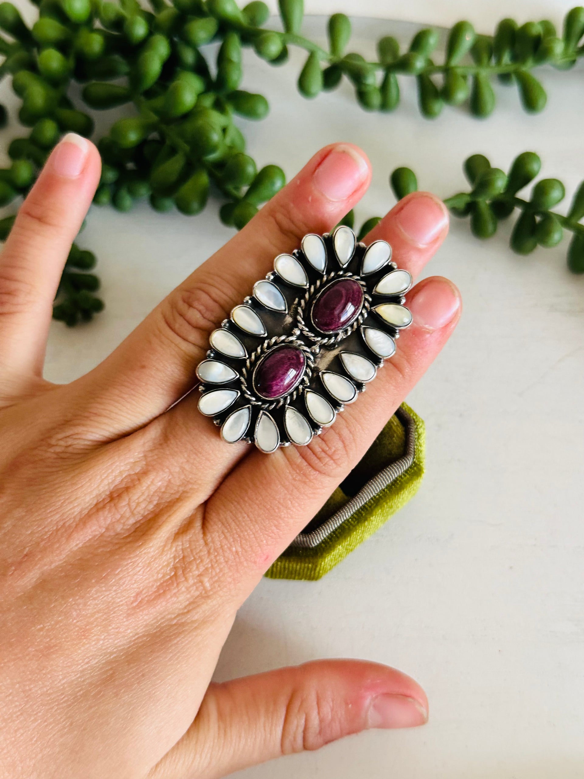 Southwest Handmade Multi Stone & Sterling Silver Adjustable Cluster Ring