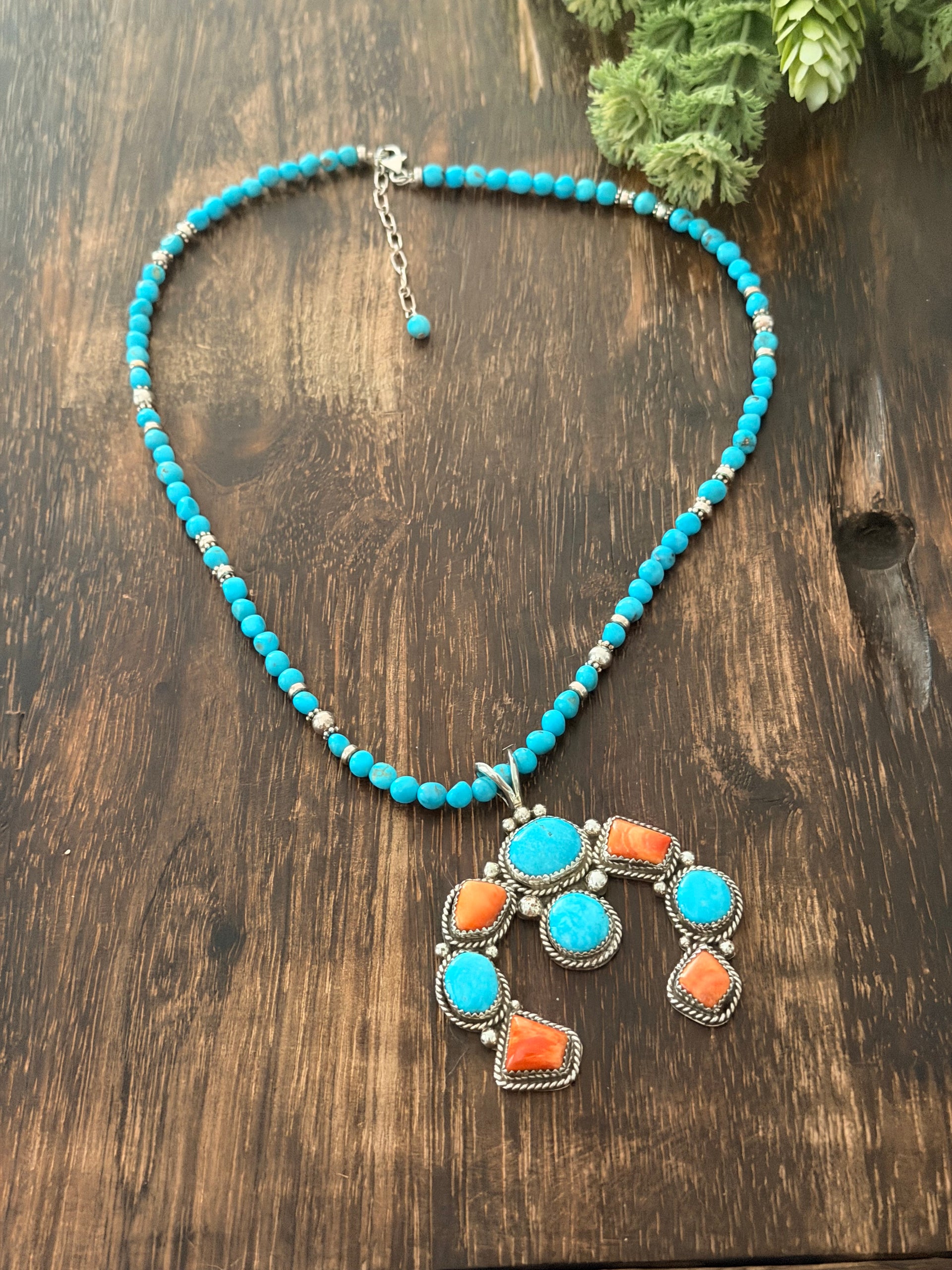 Navajo Made Multi Stone & Sterling Silver Naja Cluster Beaded Necklace