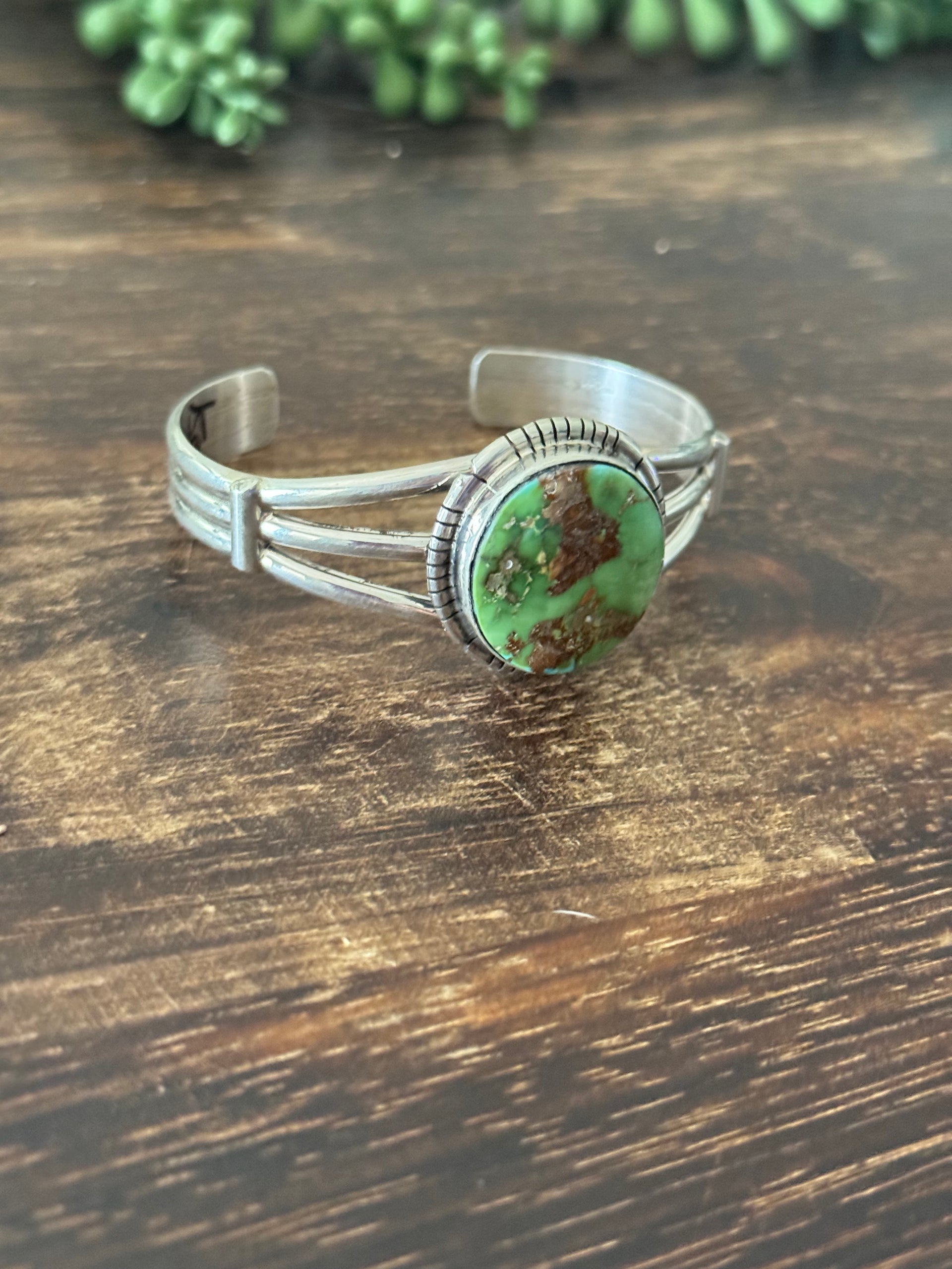 Navajo Made Sonoran Mountain Turquoise & Sterling Silver Cuff Bracelet