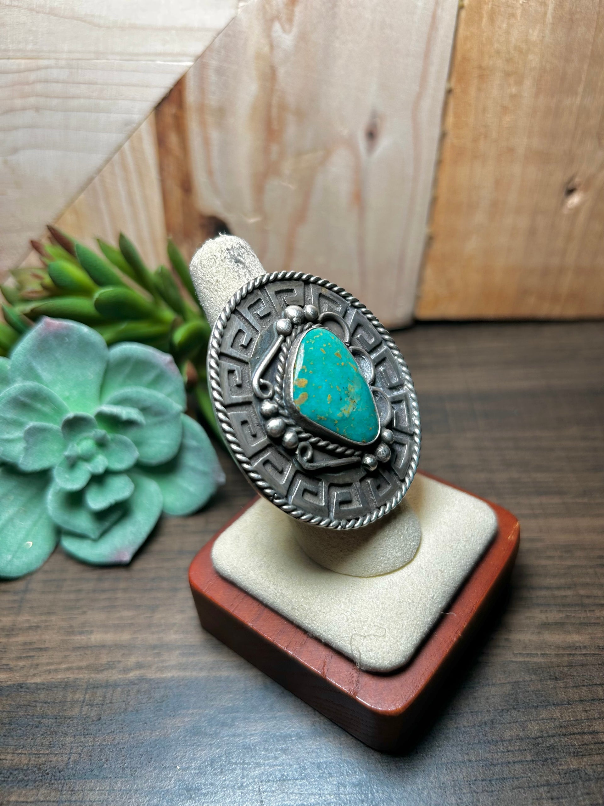 Navajo Made Kingman Turquoise & Sterling Silver Ring Size 7.25