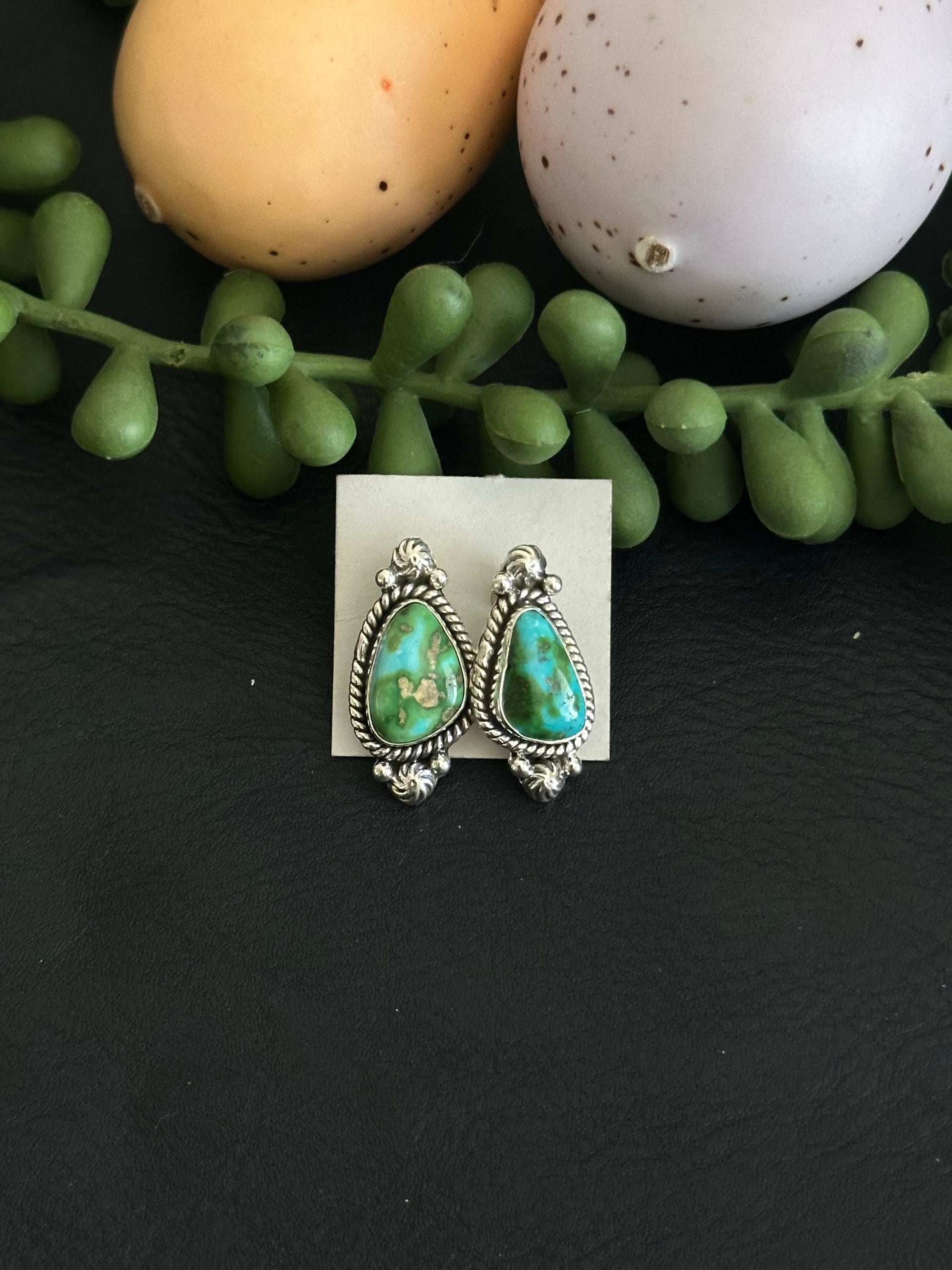 Southwest Handmade Sonoran Gold Turquoise & Sterling Silver Post Earrings