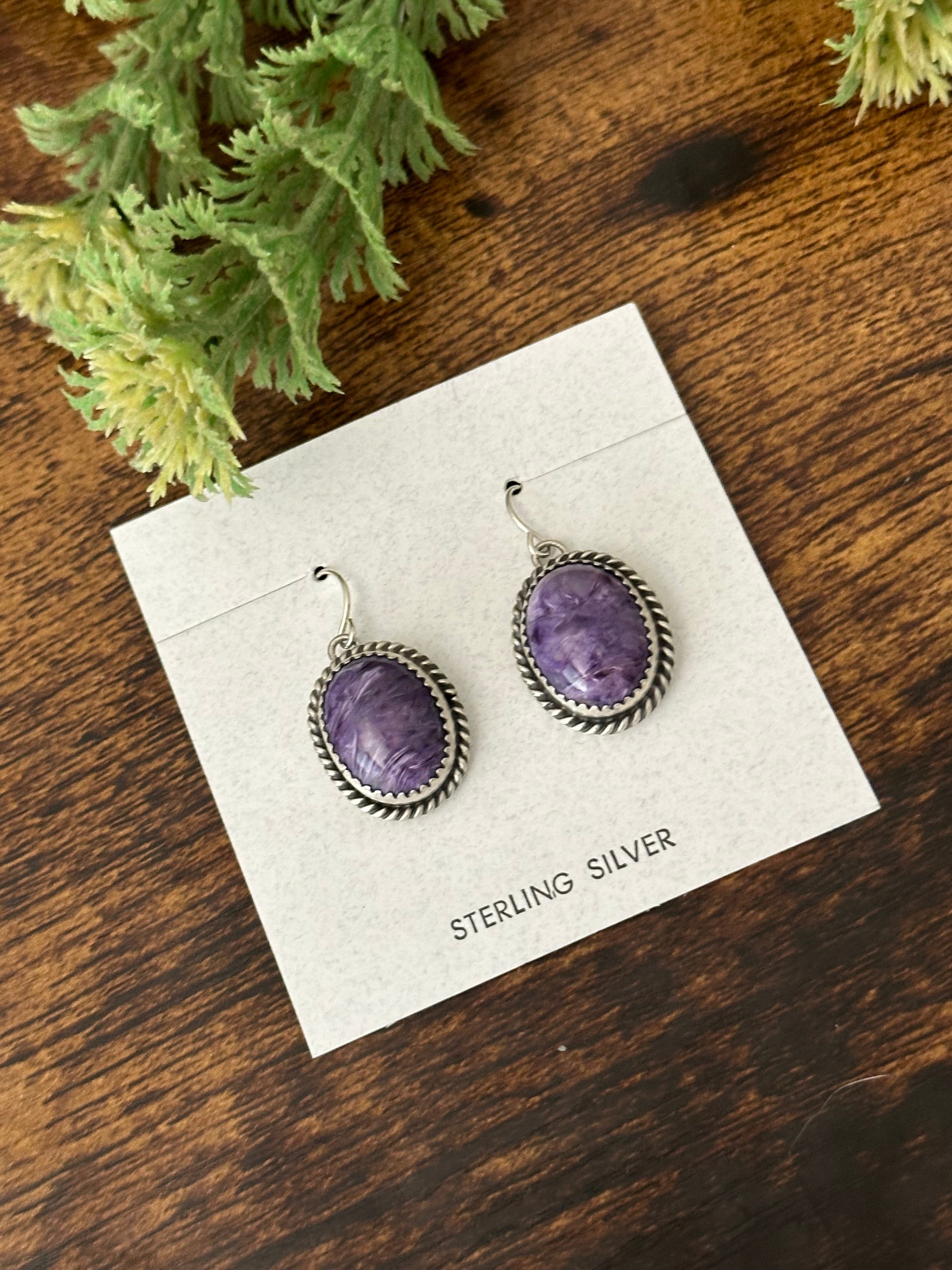 Freda Martinez Charoite & Sterling Silver Dangle Earrings