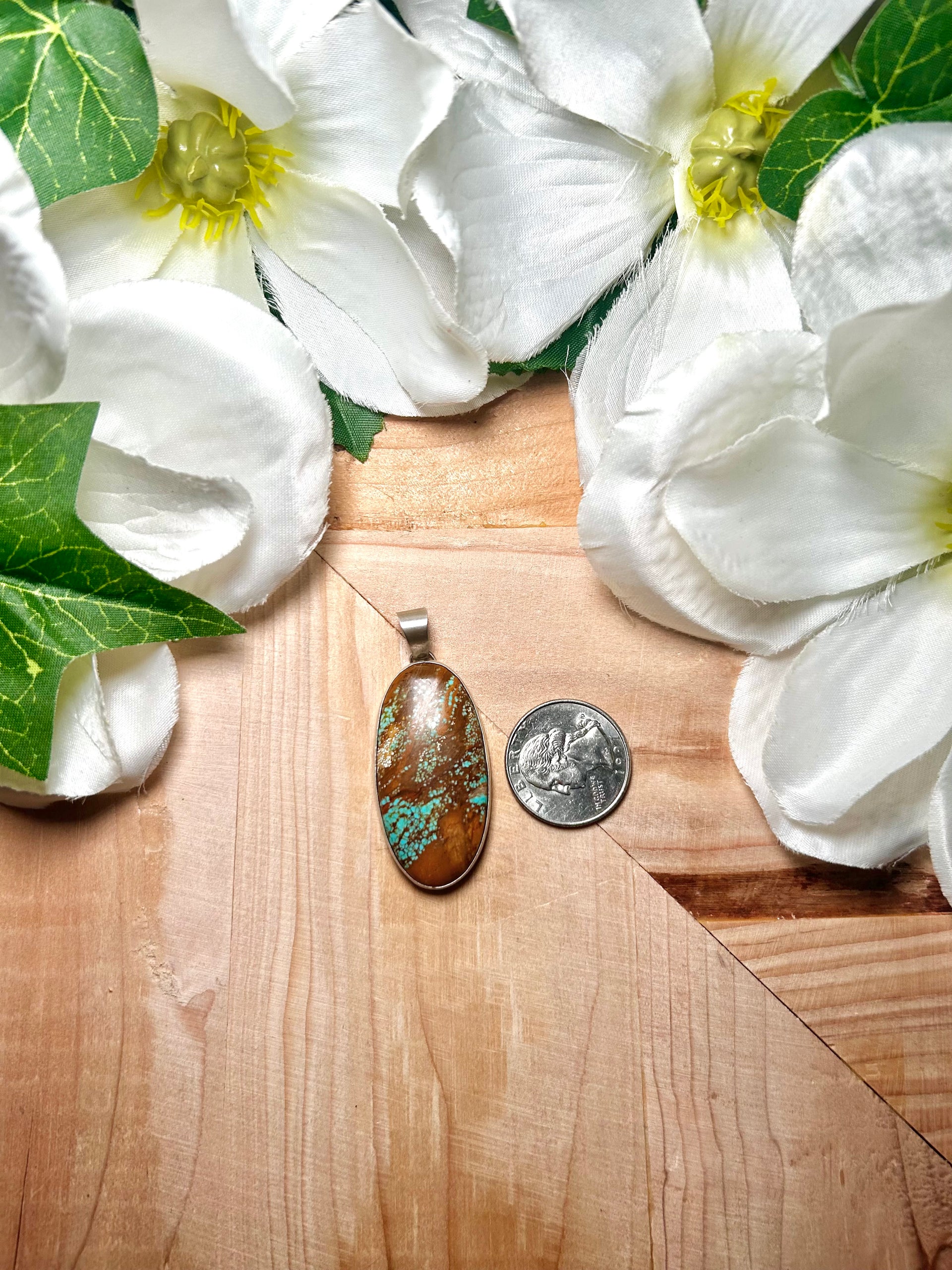 Navajo Made #8 Turquoise & Sterling Silver Pendant