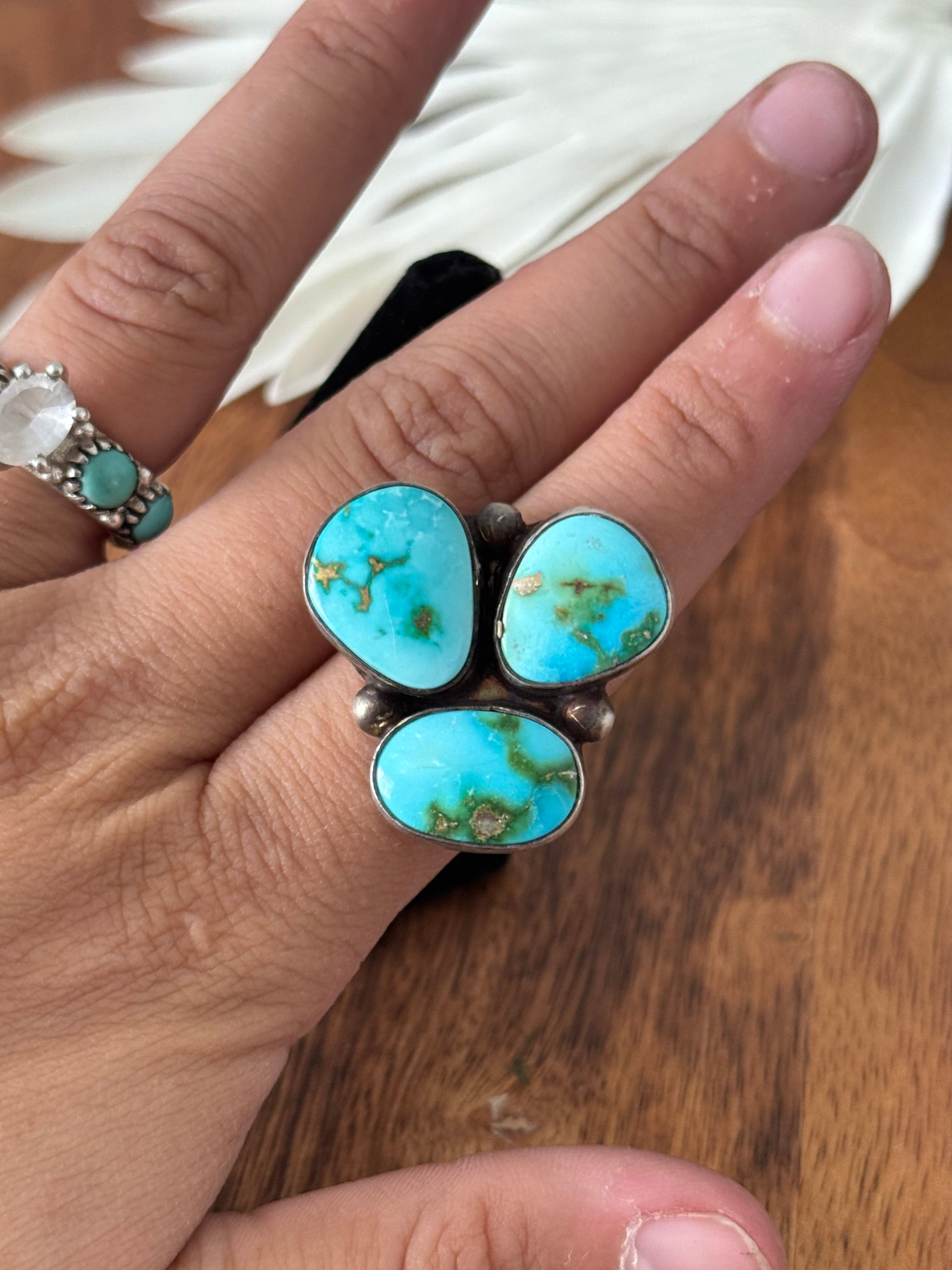 Kathleen Chavez Sonoran Mountain Turquoise & Sterling Silver Ring Size 6.5