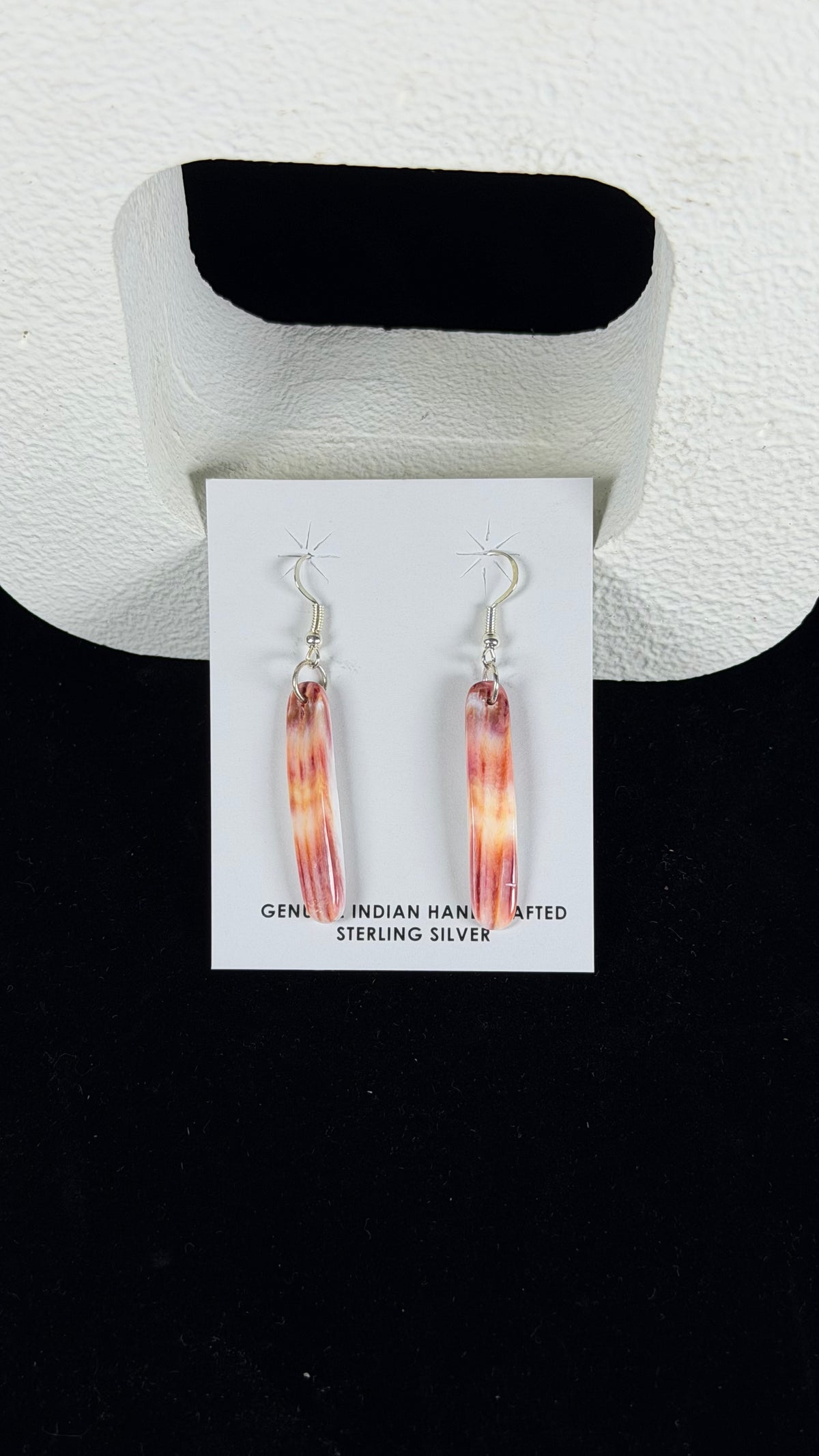 Navajo Made Spiny Oyster & Sterling Silver Slab Dangle Earrings