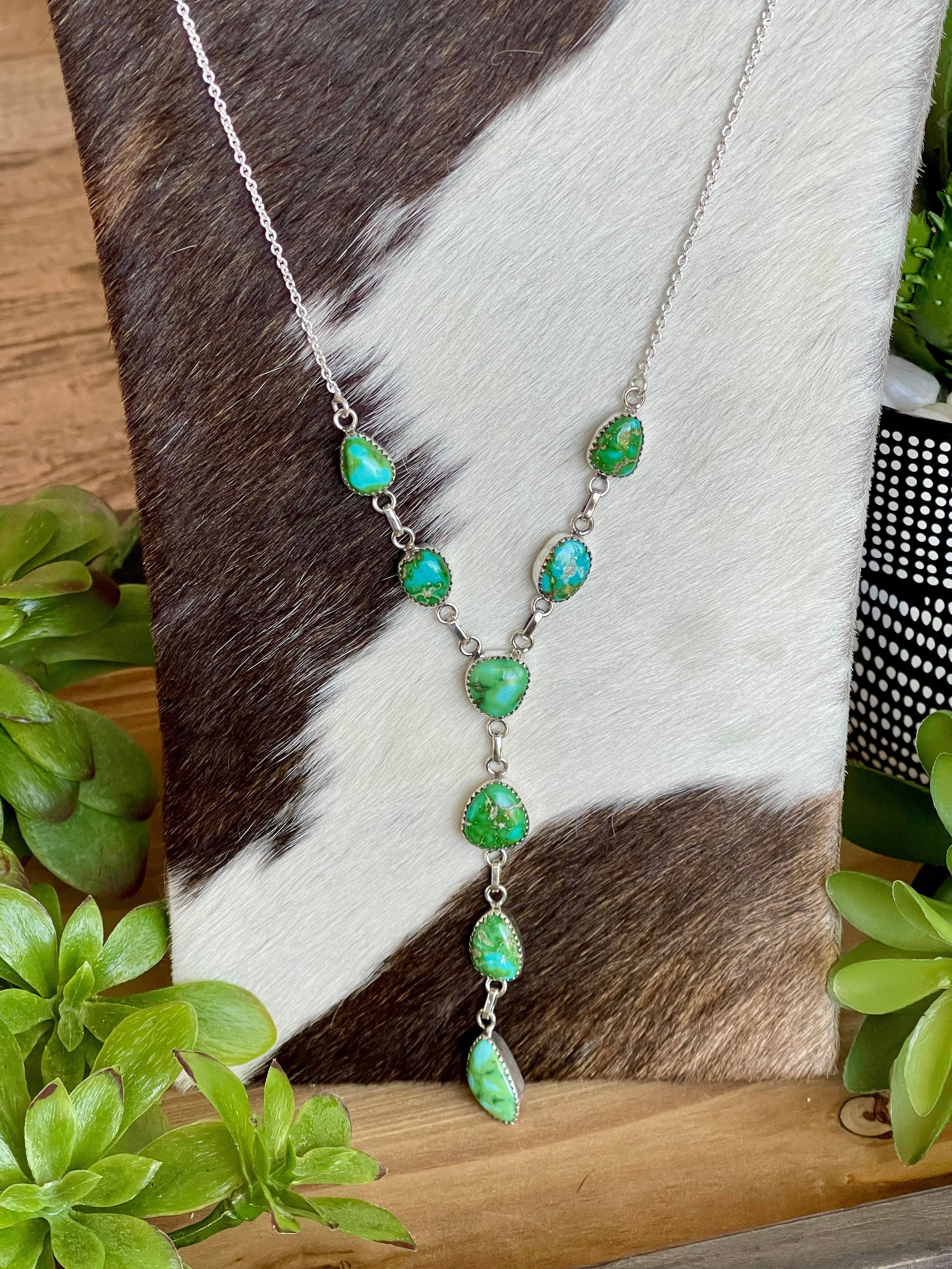 Southwest Handmade Sonoran Mountain Turquoise & Sterling Silver Lariat Necklace