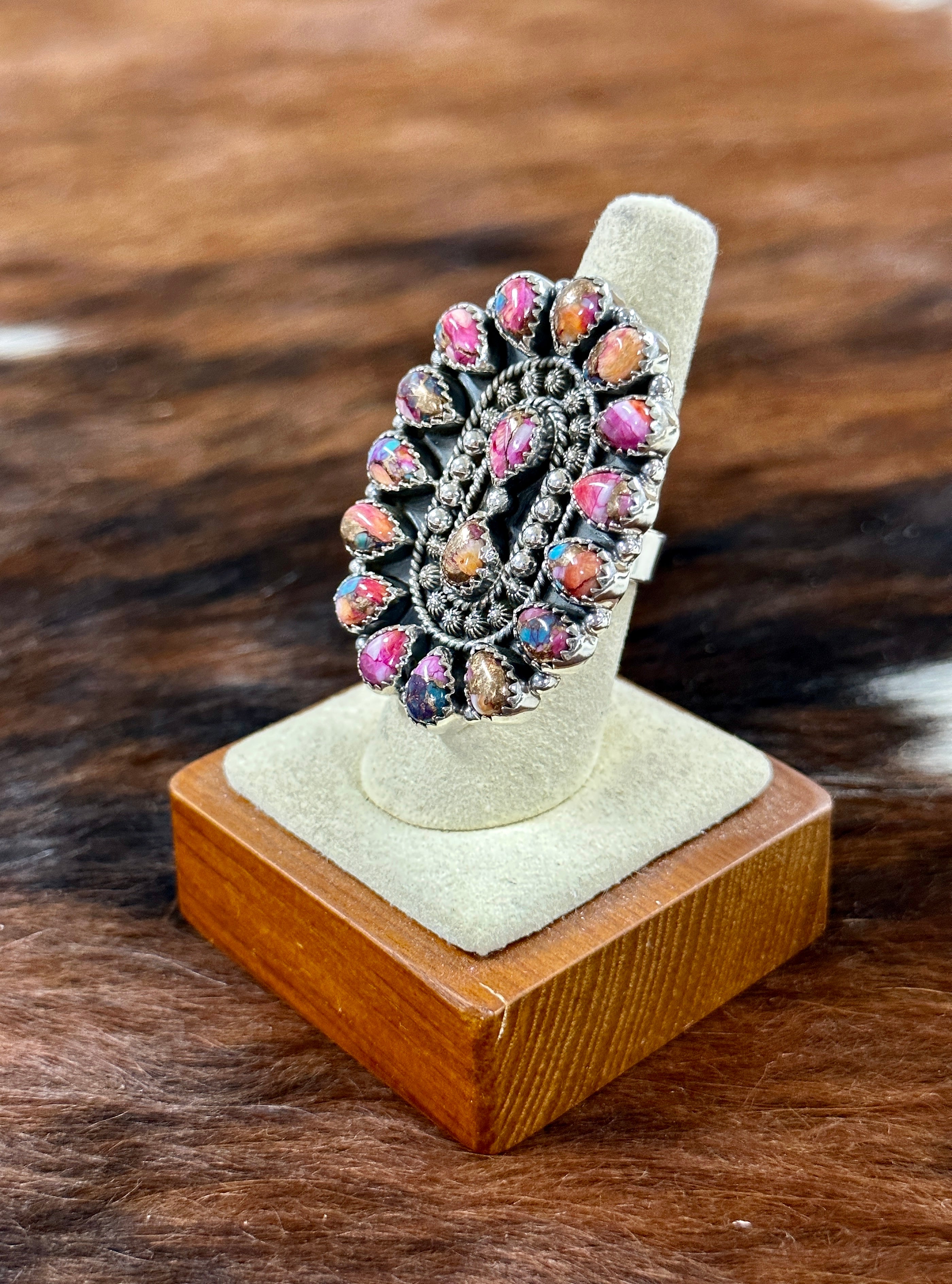 Southwest Handmade Pink Mohave Turquoise & Sterling Silver Adjustable Ring