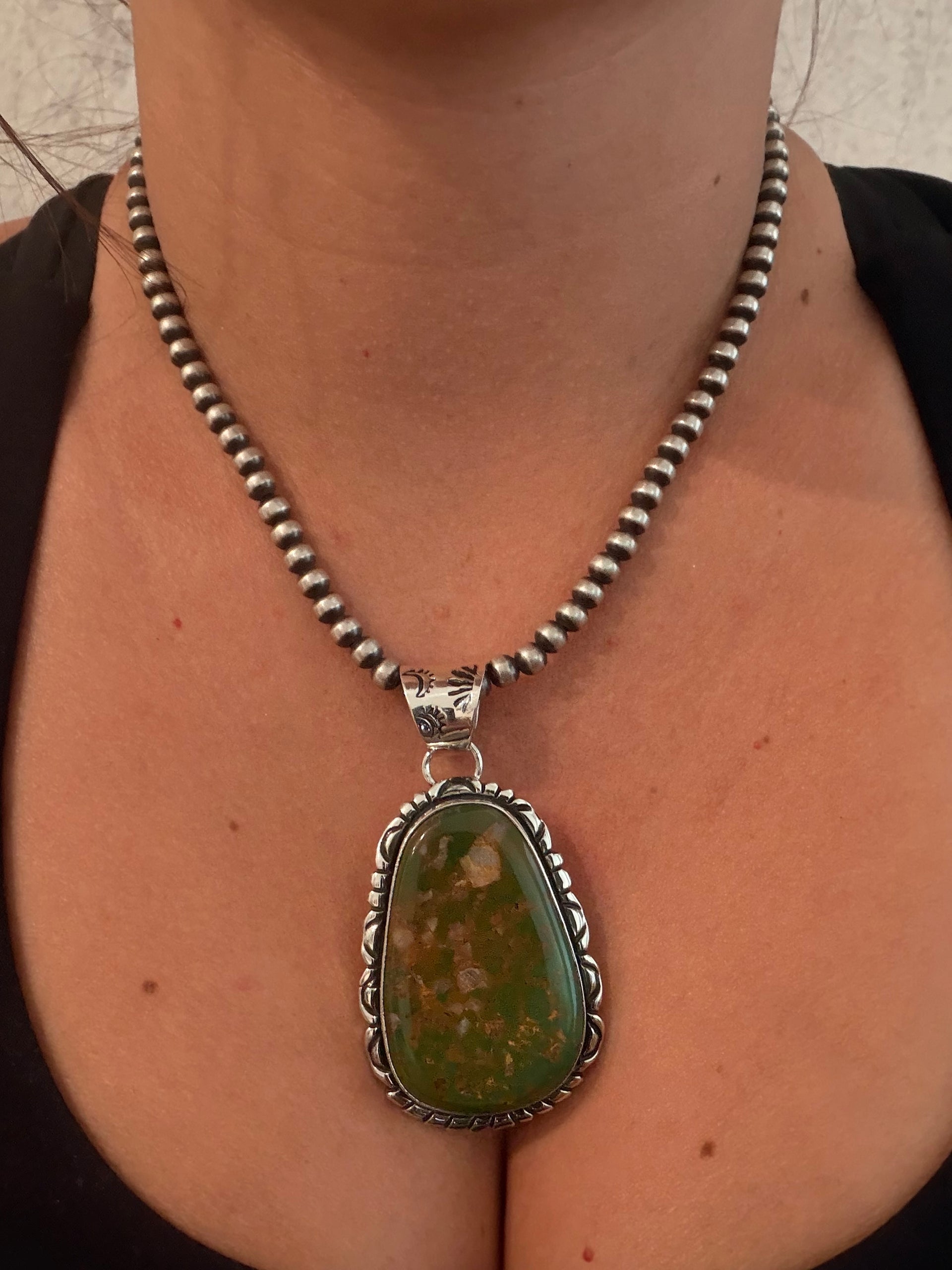 Navajo Made Fox Turquoise & Sterling Silver Pendant